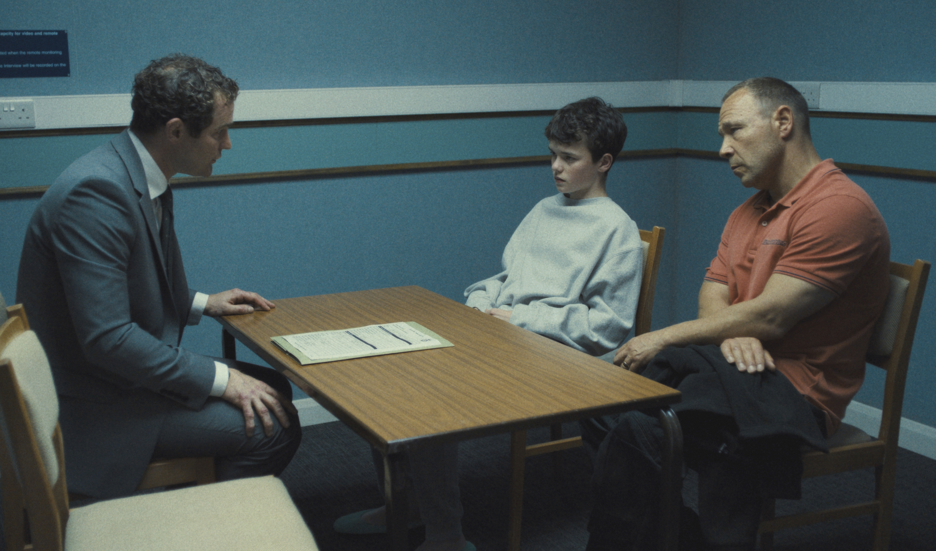 This image released by Netflix shows Mark Stanley, from left, Owen Cooper and Stephen Graham in a scene from