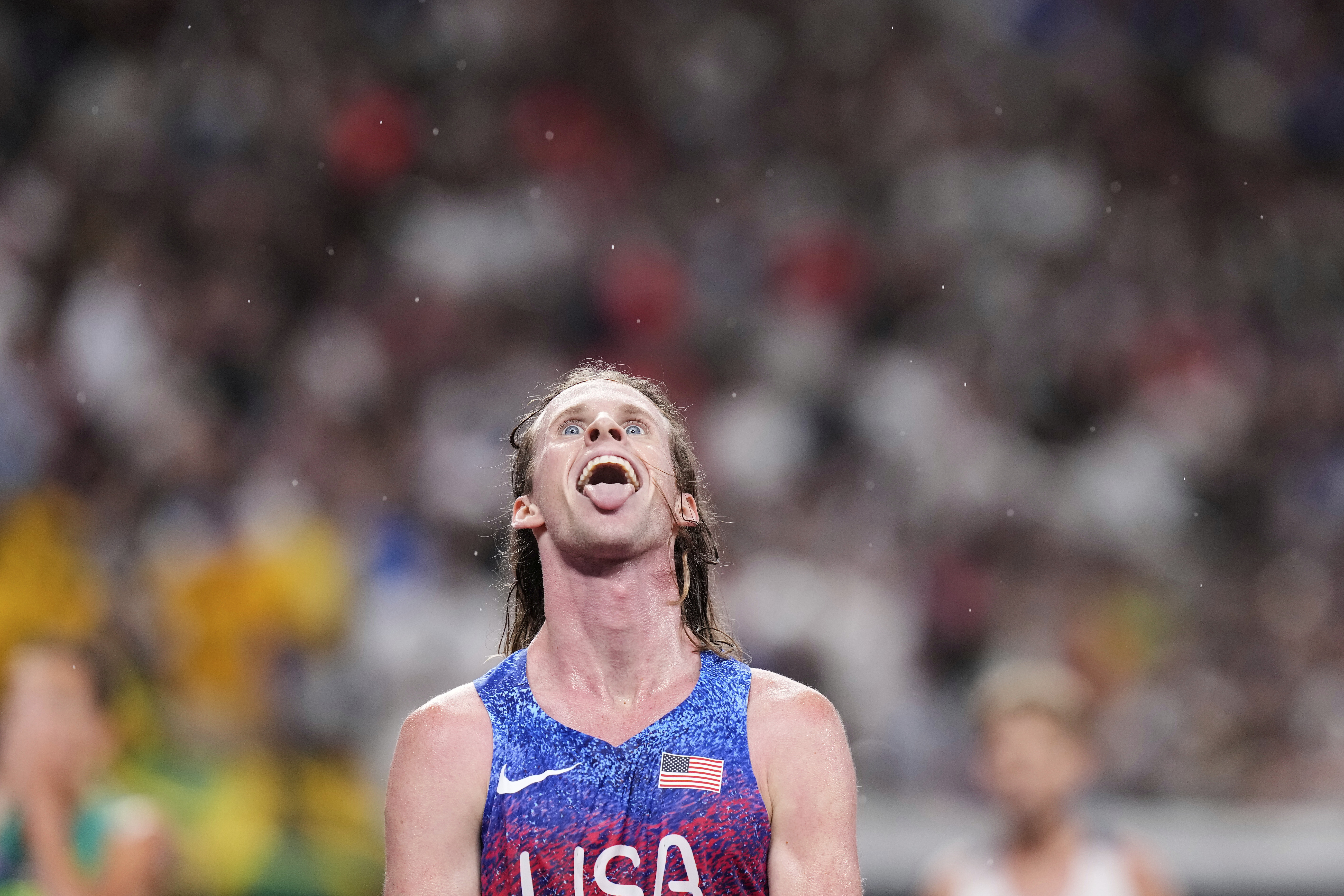 United States' Cole Hocker reacts after winning the men's 5,000 meters final at the World Athletics Championships in Tokyo, Sunday, Sept. 21, 2025. (Eugene Hoshiko - AP)