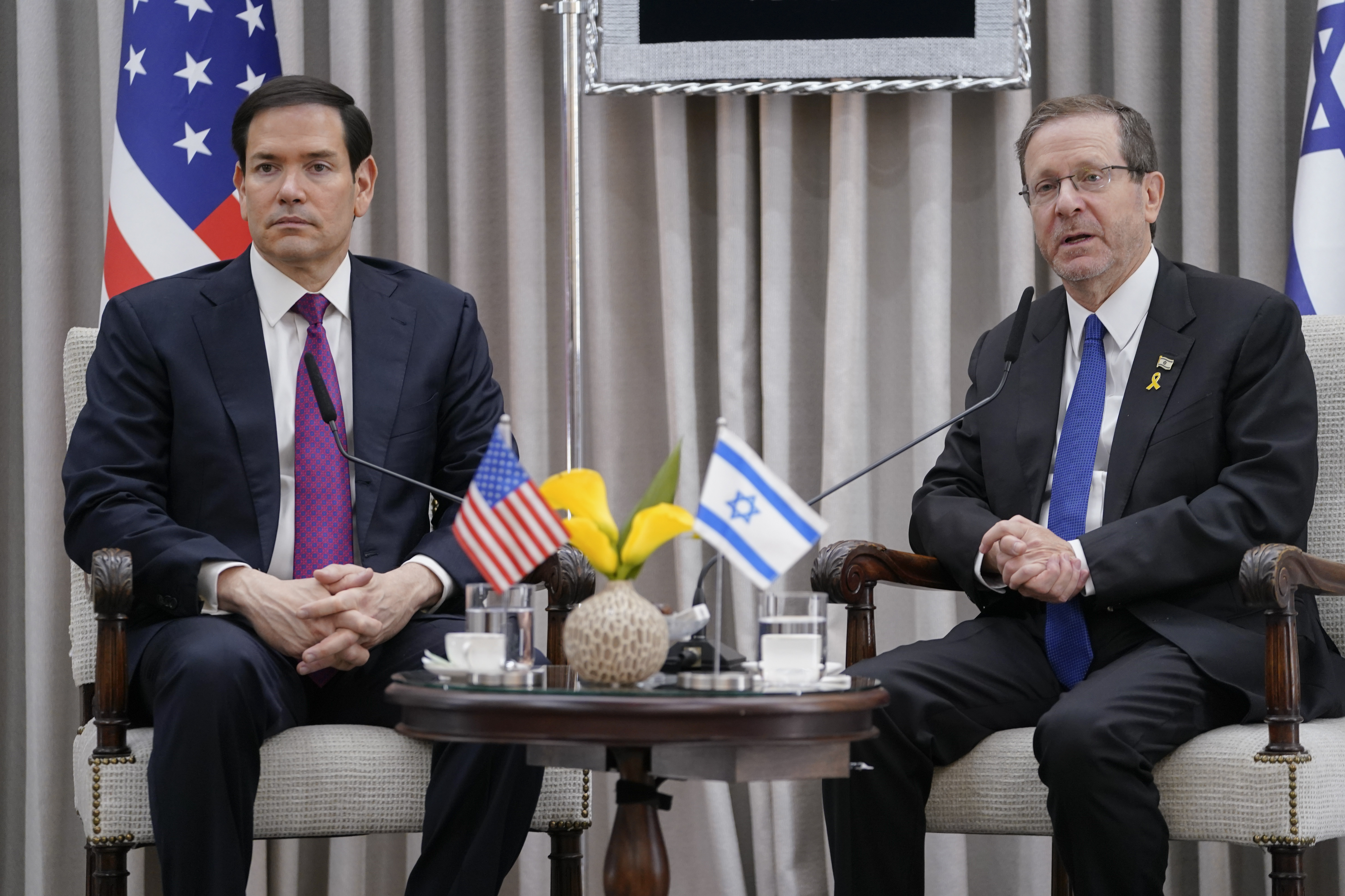 U.S. Secretary of State Marco Rubio and Israeli President Isaac Herzog meet at the Beit Hanassi presidential residence, during Rubio's visit, in Jerusalem, Monday, Sept. 15, 2025. (Nathan Howard - Pool Reuters)
