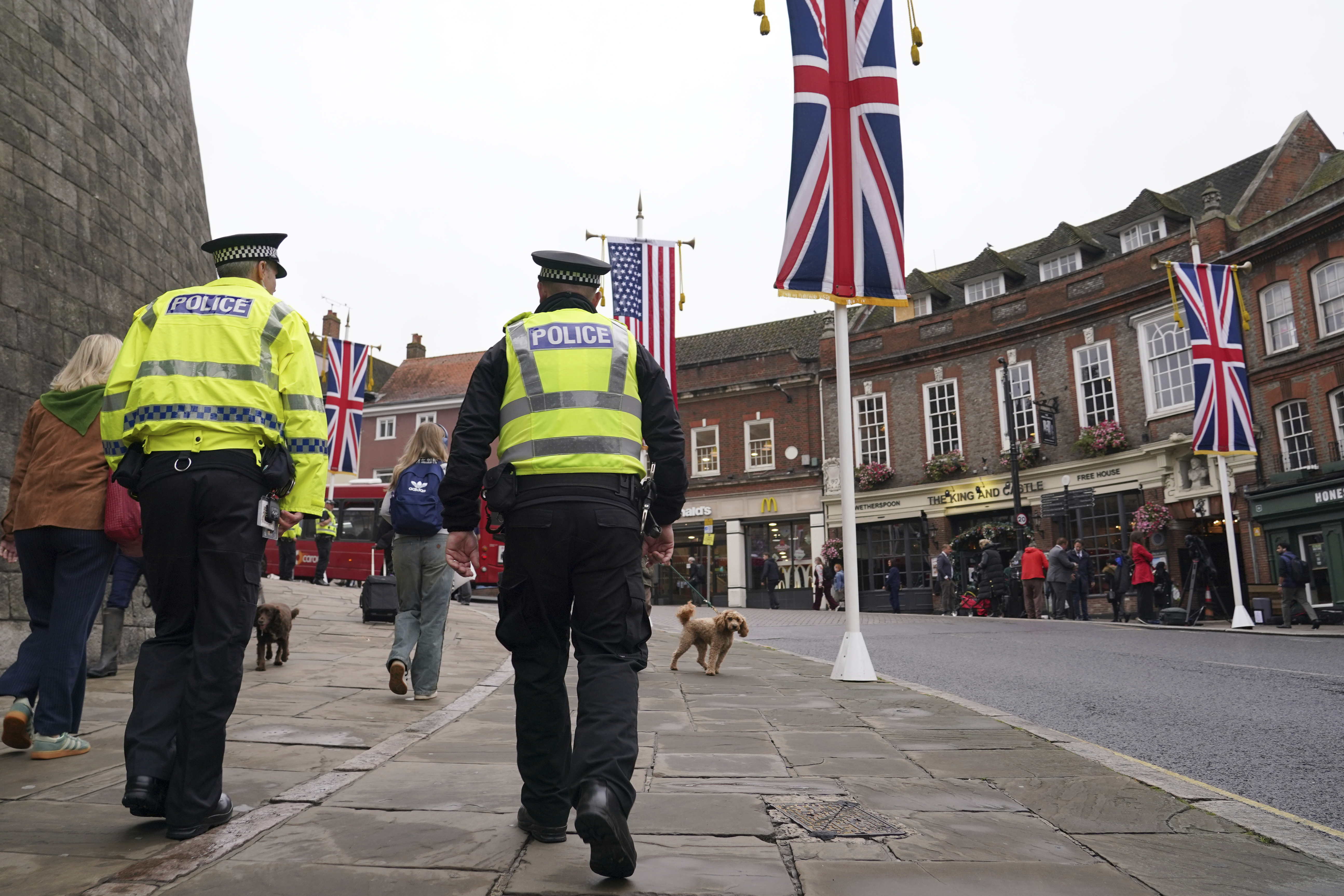 Police officers patrol in Windsor, England, Wednesday, Sept. 17, 2025 ahead of the arrival of President Donald Trump. (Alberto Pezzali - AP)