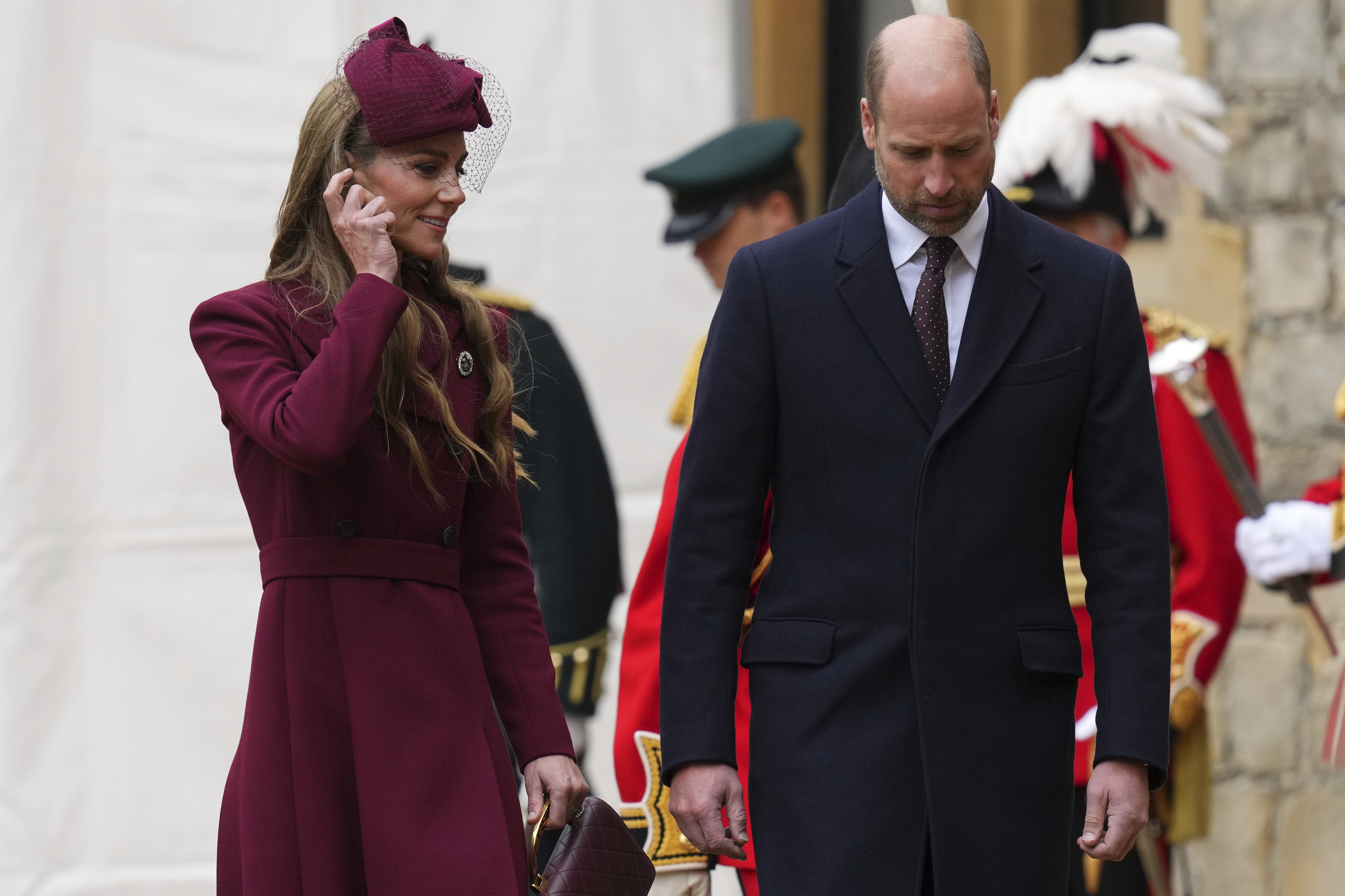 Britain's Kate and Prince William leave after President Donald Trump and Britain's King Charles III reviewed the Guard of Honour after the arrival at Windsor Castle in Windsor, England, Wednesday, Sept. 17, 2025. (Kirsty Wigglesworth - Pool AP)