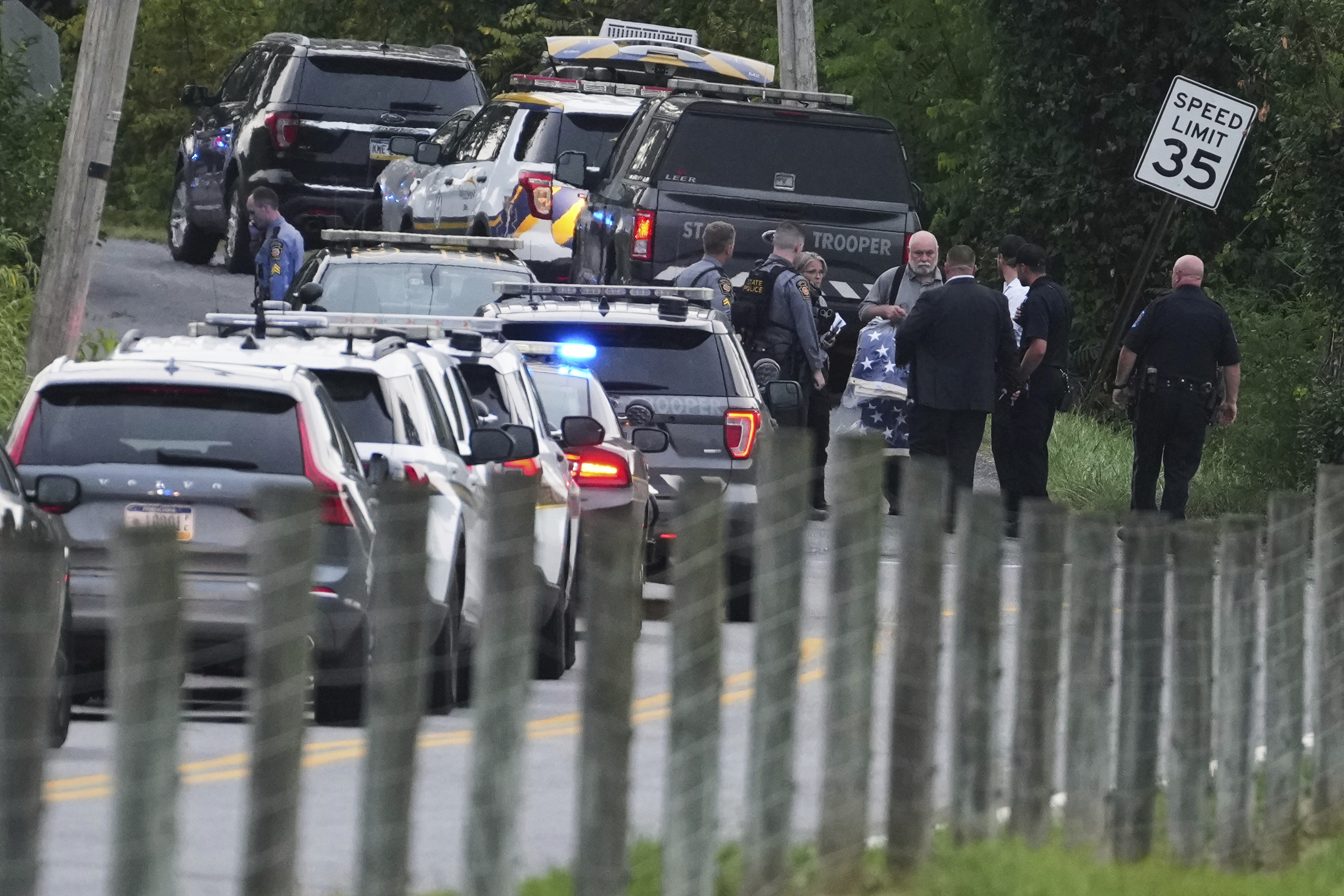 First responders work the scene after several people were injured during a shooting involving police officers on Wednesday, Sept. 17, 2025, in North Codorus, Pa. (Matt Slocum - AP)