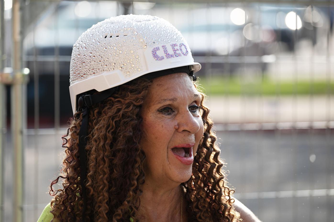 Cleo Parker Robinson wears a bedazzled hardhat