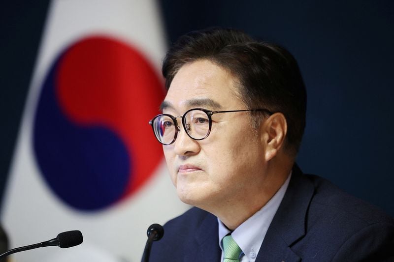 National Assembly Speaker Woo Won-shik looks on during a press conference at the National Assembly in Seoul