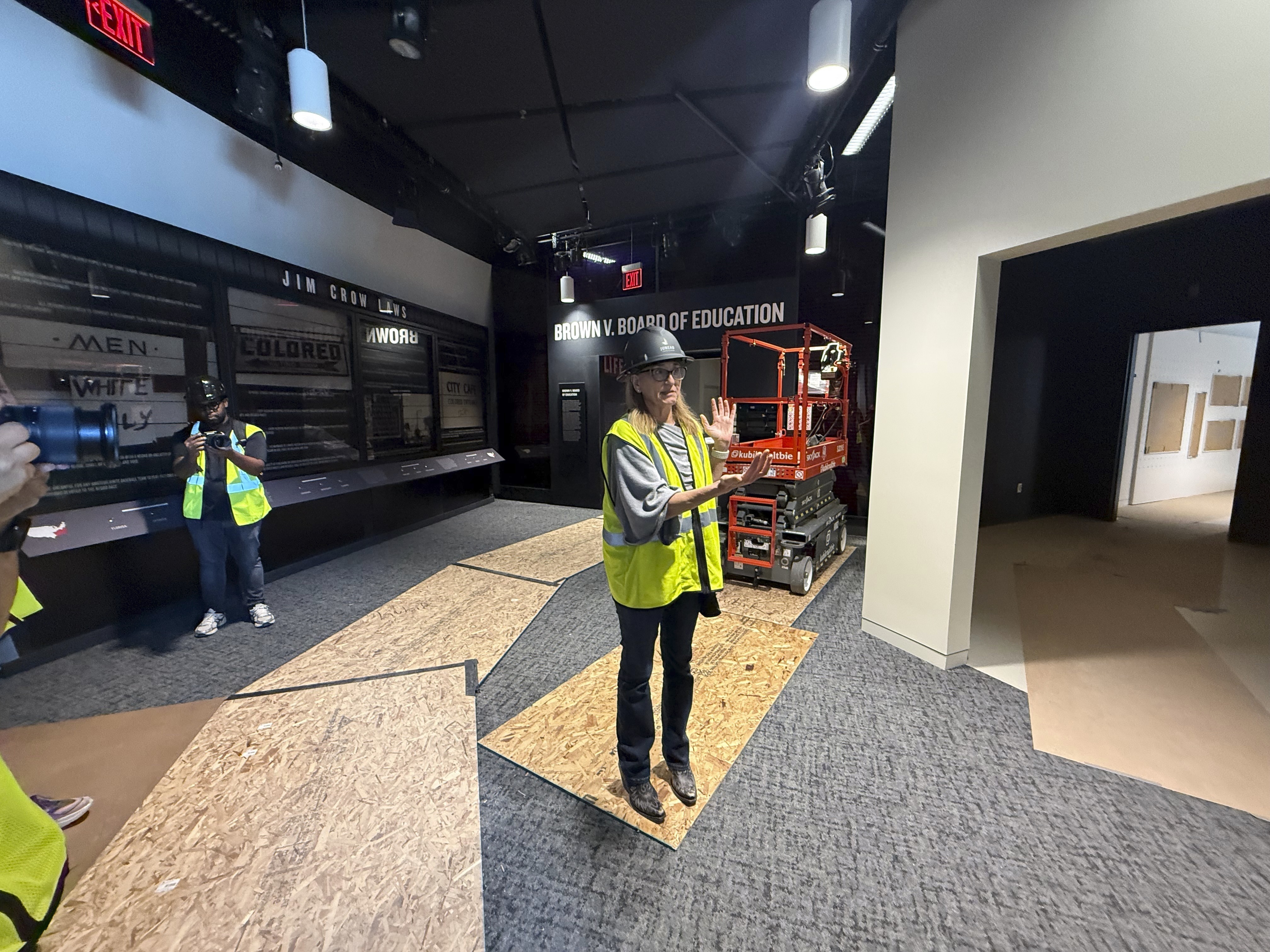 Jill Savitt, president and CEO of The National Center for Civil and Human Rights, describes the museum's expansion during a hard-hat tour, Wednesday, Sept. 10 in Atlanta. (Michael Warren - AP)