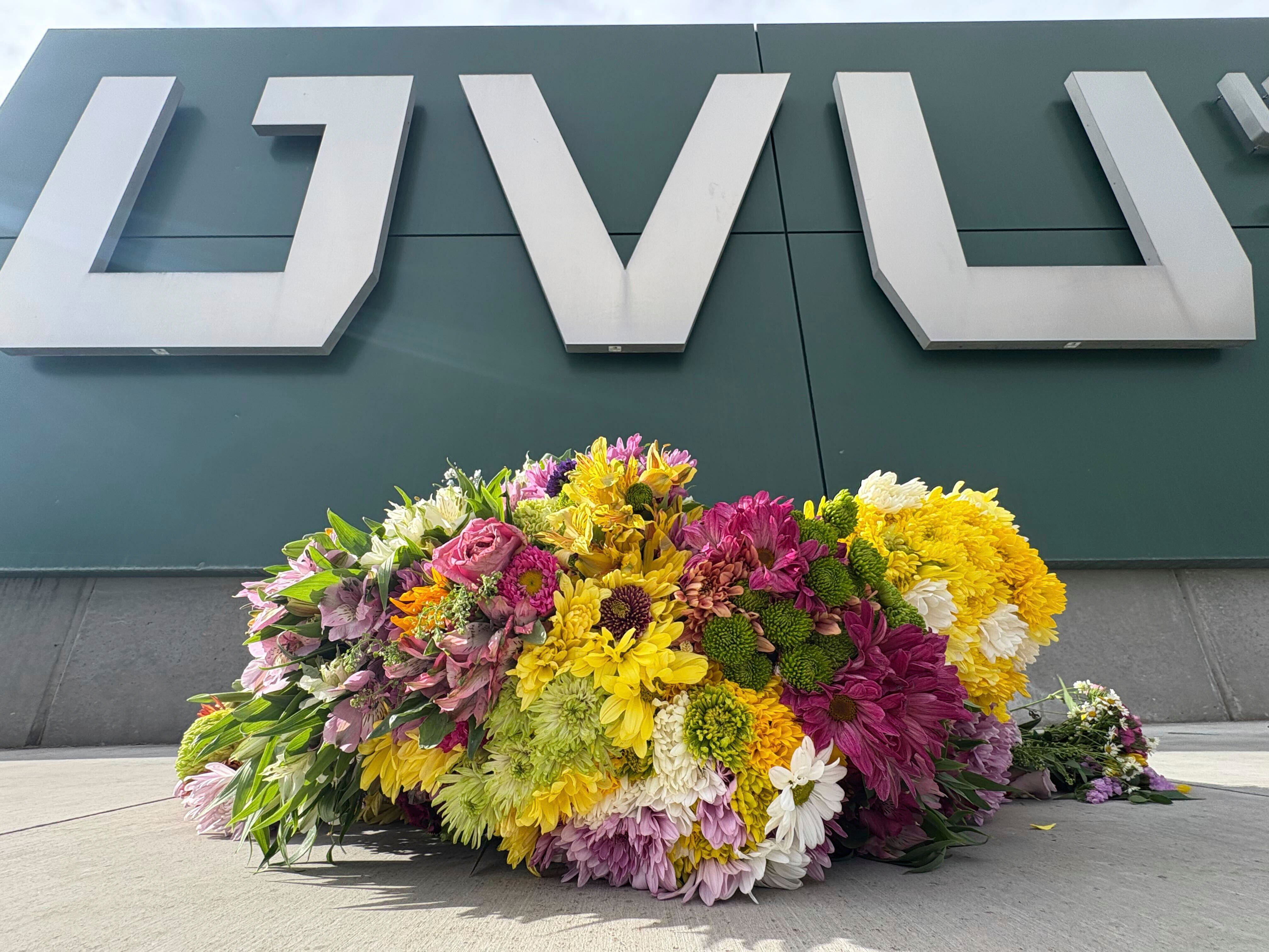 Flowers are shown at the Keller Building on the Utah Valley University campus after Charlie Kirk was shot and died during Turning Point's visit to the university, Wednesday, Sept. 10, 2025, in Orem, Utah. (Hannah Schoenbaum - AP)
