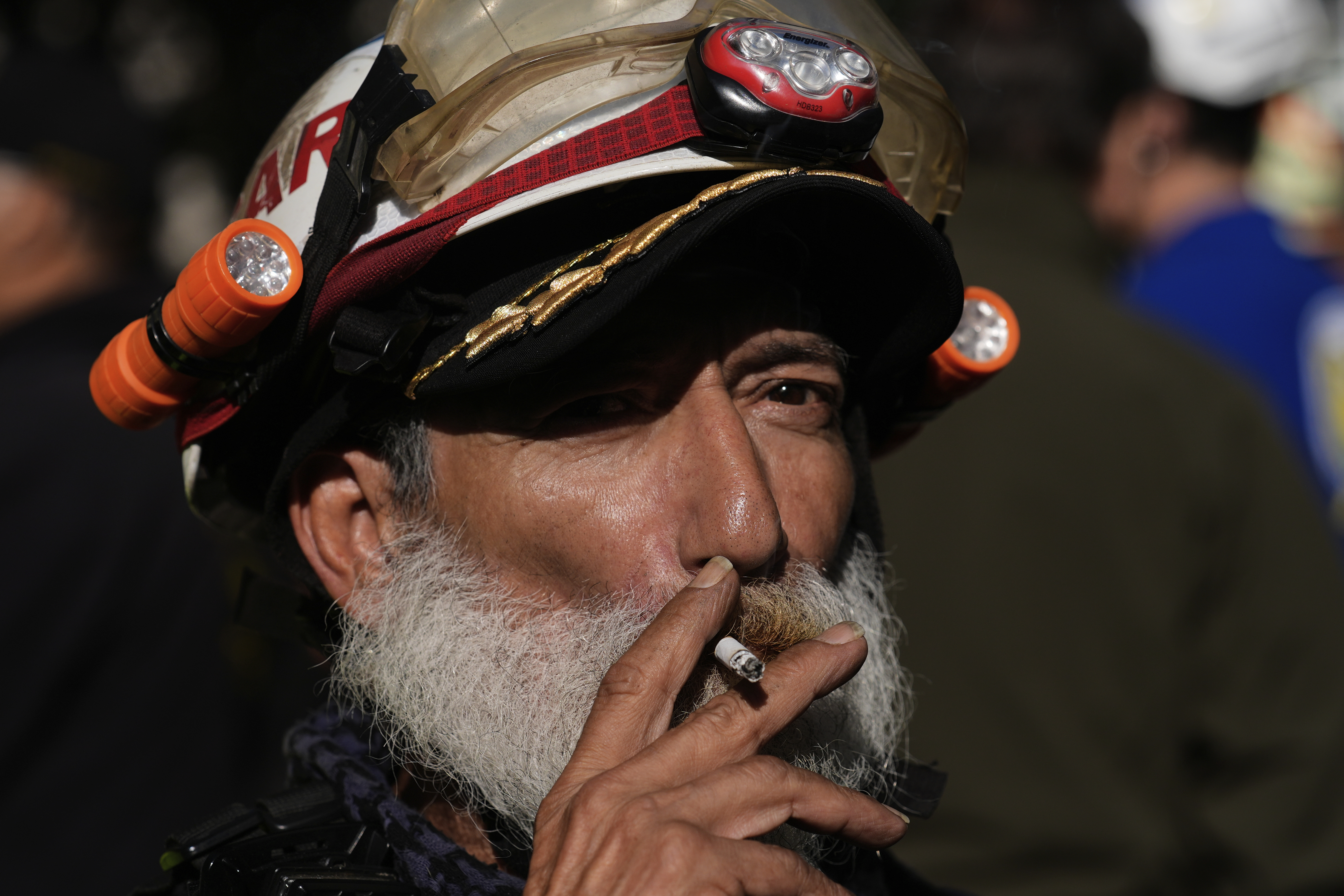 Carlos Cienfuegos, commander of the Topos volunteer rescue workers brigade, attends a ceremony marking the 1985 earthquake's 40th anniversary in Mexico City, Friday, Sept. 19, 2025. (Marco Ugarte - AP)