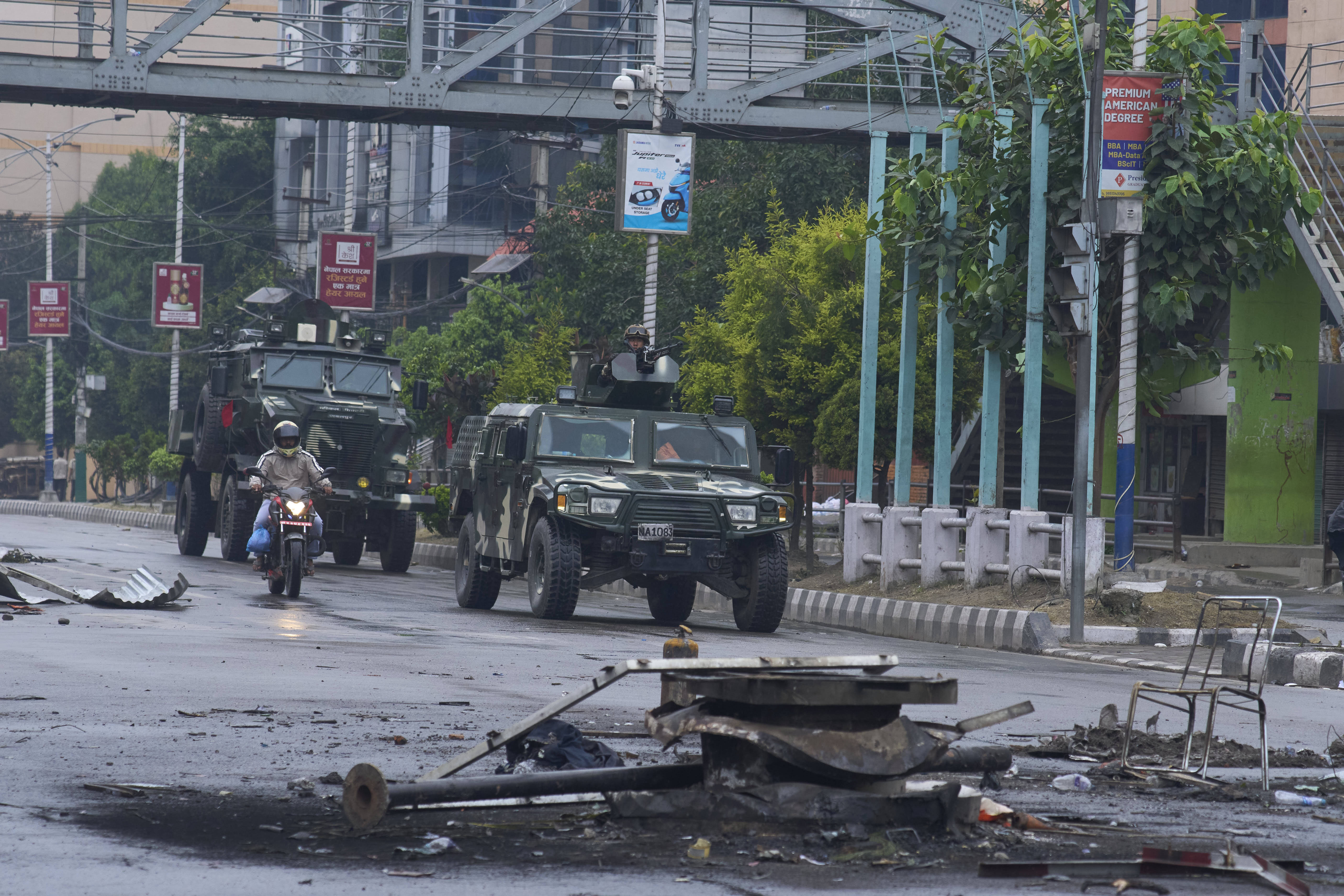 Nepalese army personnel patrol the streets in Kathmandu, Nepal, Wednesday, Sept. 10, 2025. (Niranjan Shrestha - AP)