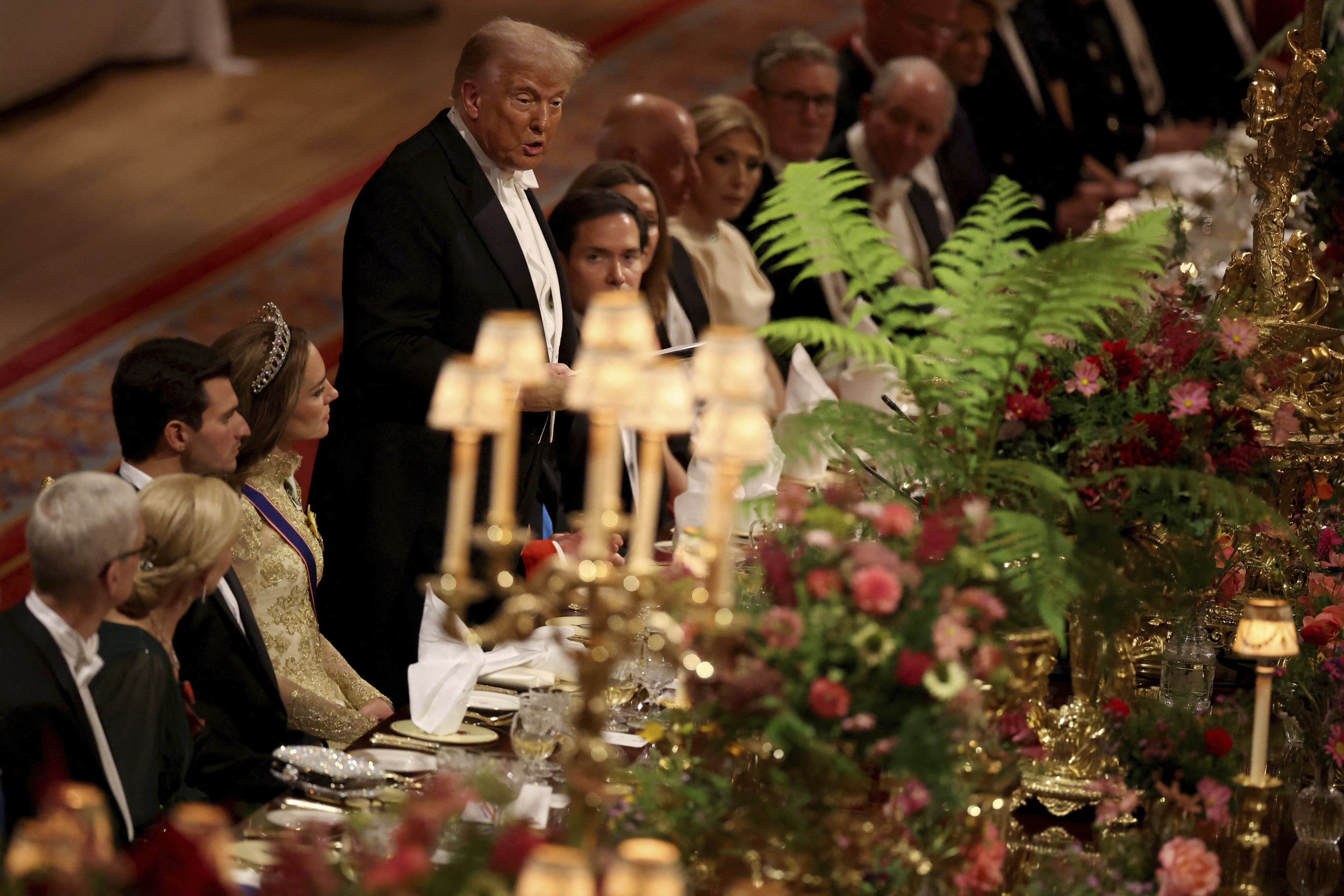 President Donald Trump delivers a speech during a State Banquet at Windsor Castle, in Windsor, England, Sept. 17, 2025. (Phil Noble - Pool Reuters)