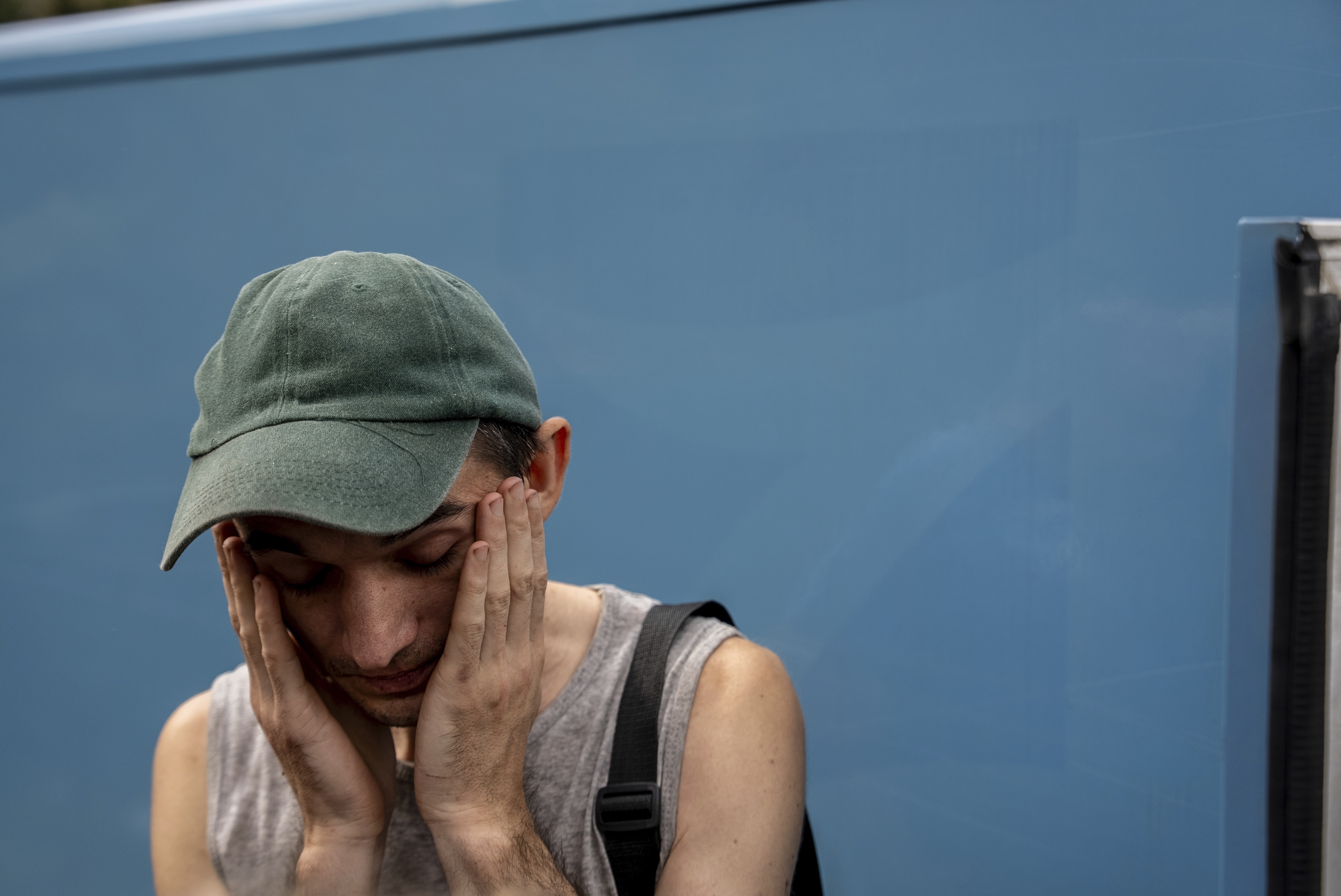 Dmytro Trush, who lost his mother, reacts, while he is being evacuated from the village of Yarova, that was hit by Russian aerial strike, which killed dozens of civilians, in Sloviansk, Donetsk region, Tuesday, Sept.9, 2025. (Alex Babenko - AP)