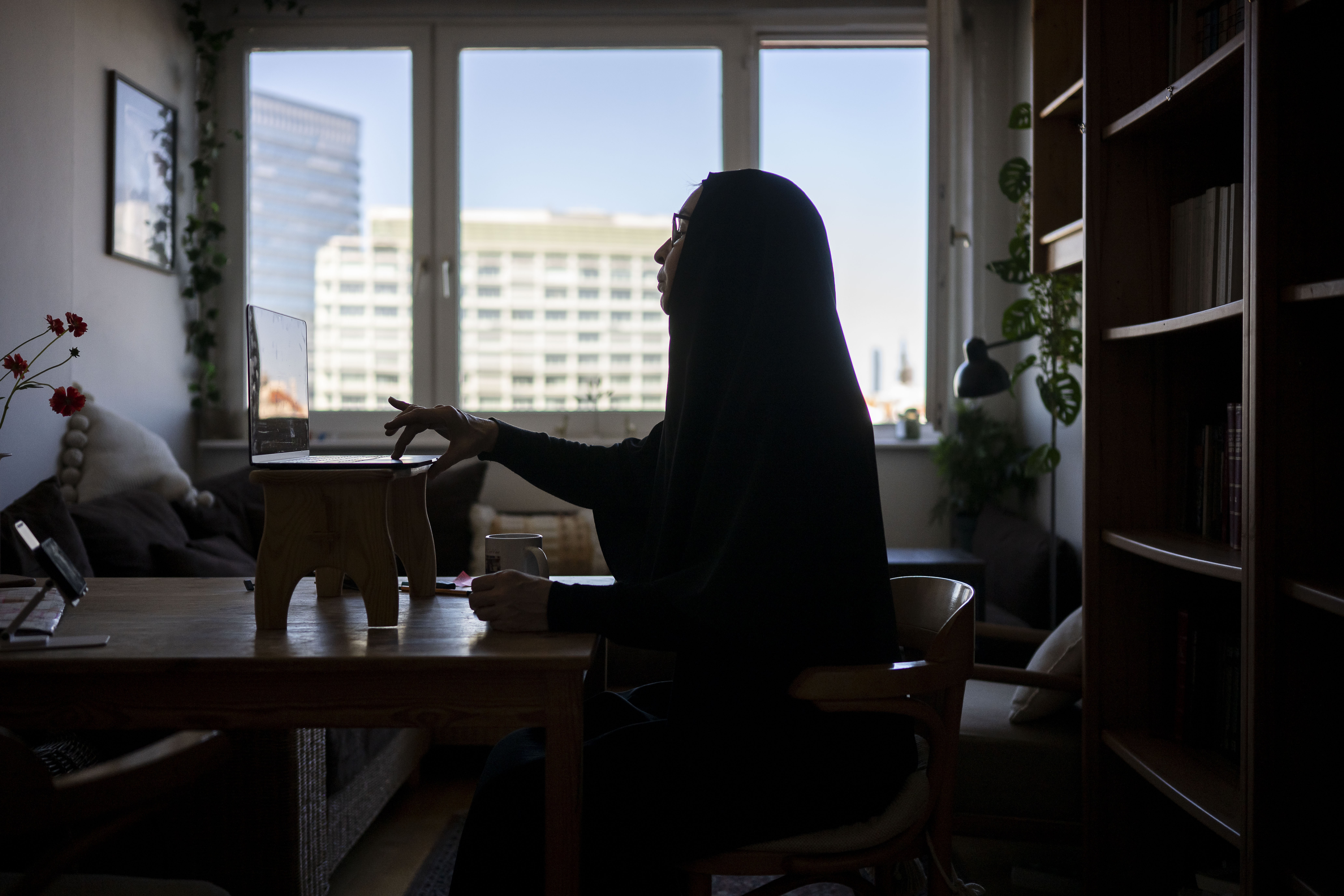 Sister Vassa Larin, a prominent American Orthodox nun, public speaker and YouTube presenter, records one of her videos in Vienna, Austria, on Wednesday, Sept 3. 2025. (Denes Erdos - AP)