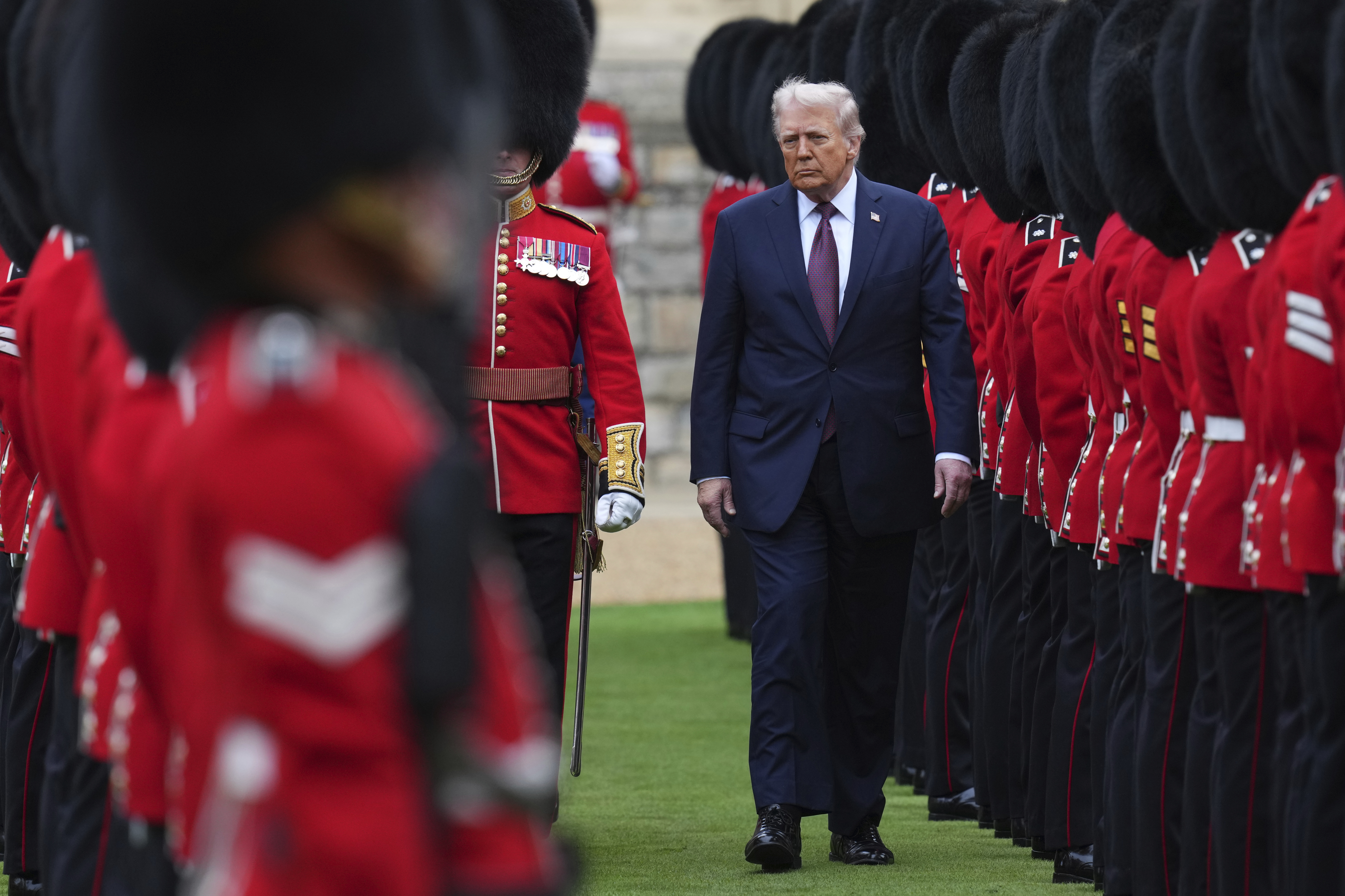 President Donald Trump reviews the Guard of Honour after the arrival at Windsor Castle in Windsor, England, Wednesday, Sept. 17, 2025. (Kirsty Wigglesworth - Pool AP)