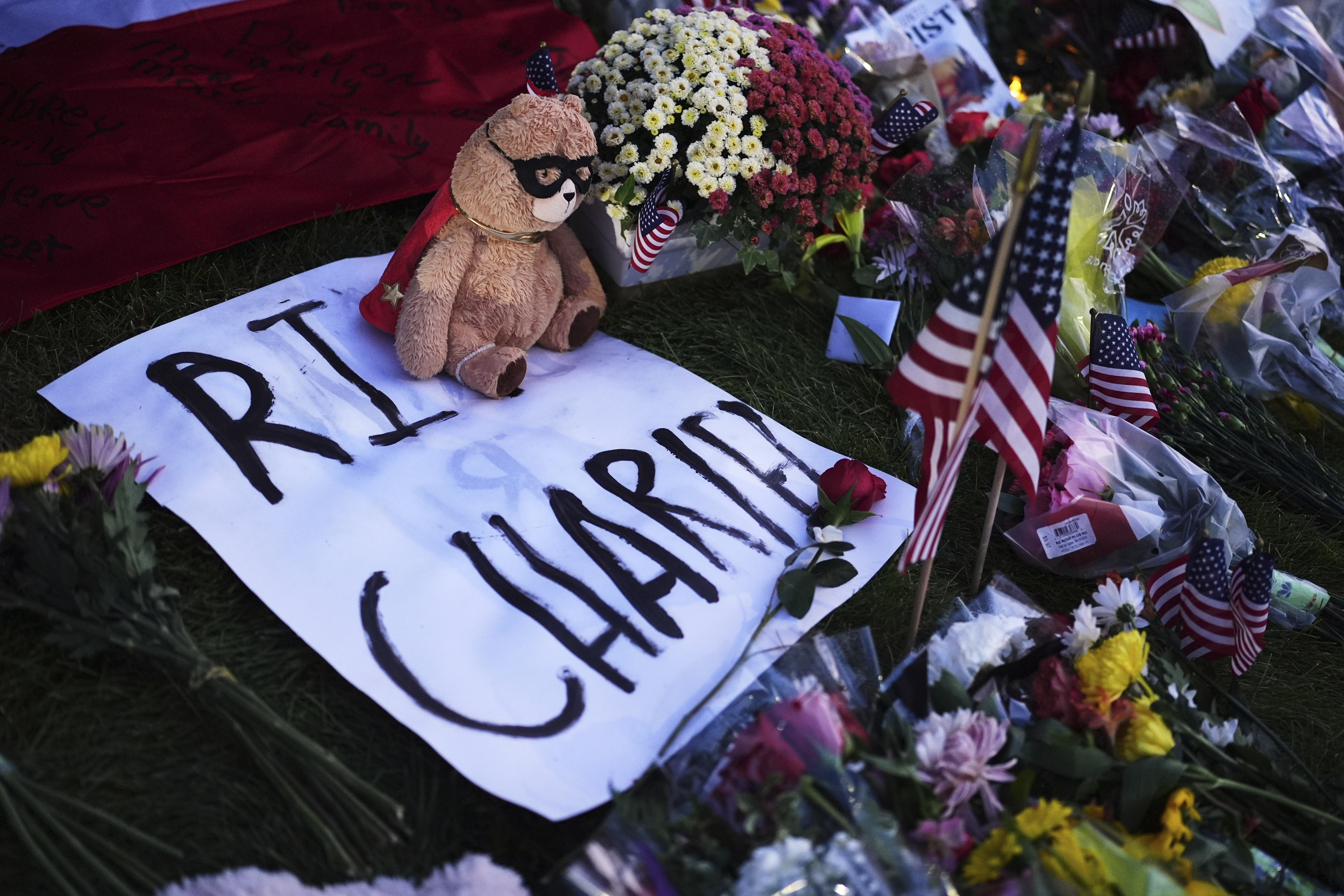 A memorial for Turning Point USA CEO and co-founder Charlie Kirk is seen at Utah Valley University, Saturday, Sept. 13, 2025, in Orem, Utah. (Lindsey Wasson - AP)