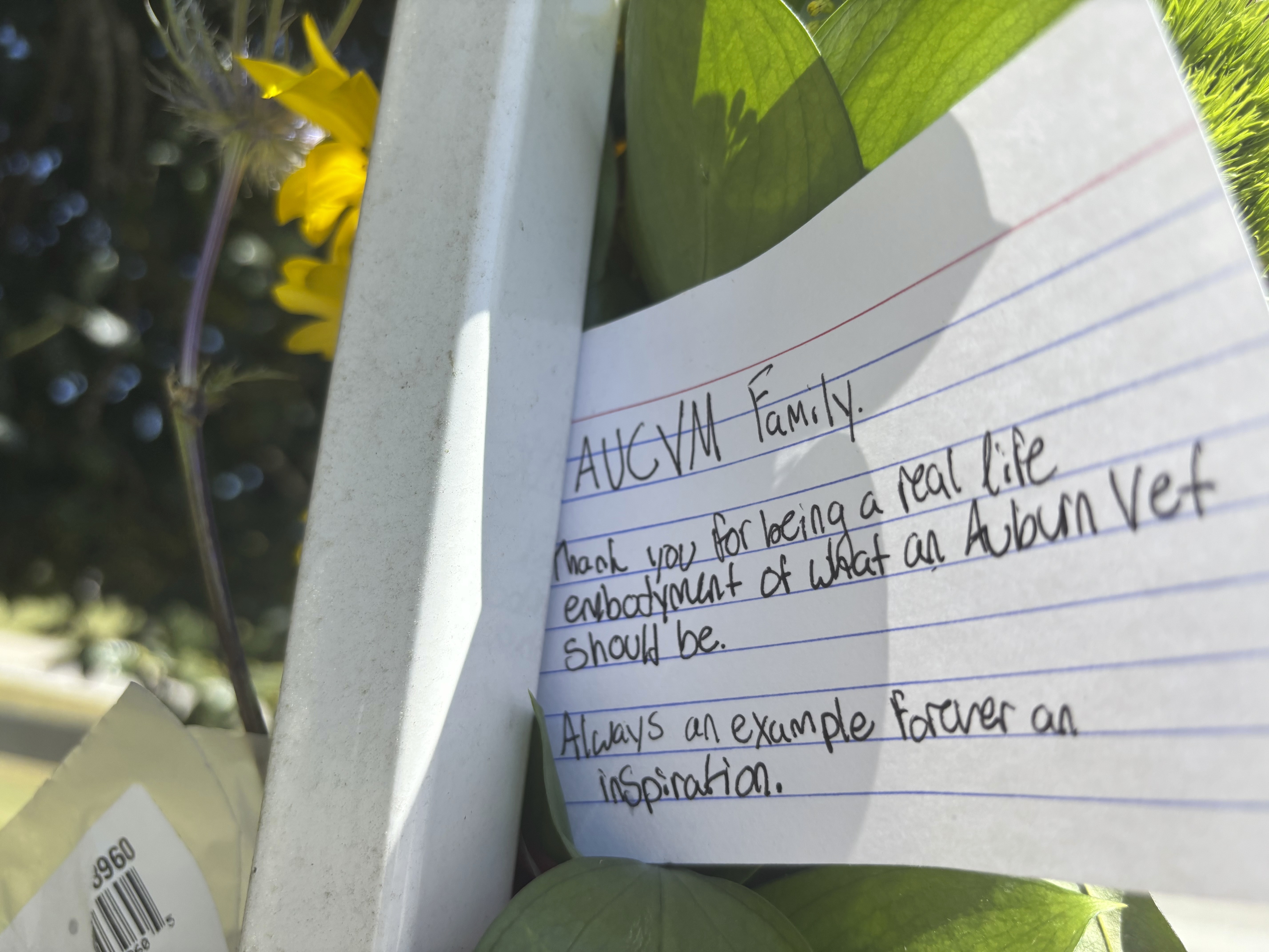 Flowers and memorial notes hang from the gate to Kiesel Park in Auburn, Ala., Tuesday Sept. 9, 2025 as a memorial to Julie Gard Schnuelle. (Kimberly Chandler - AP)