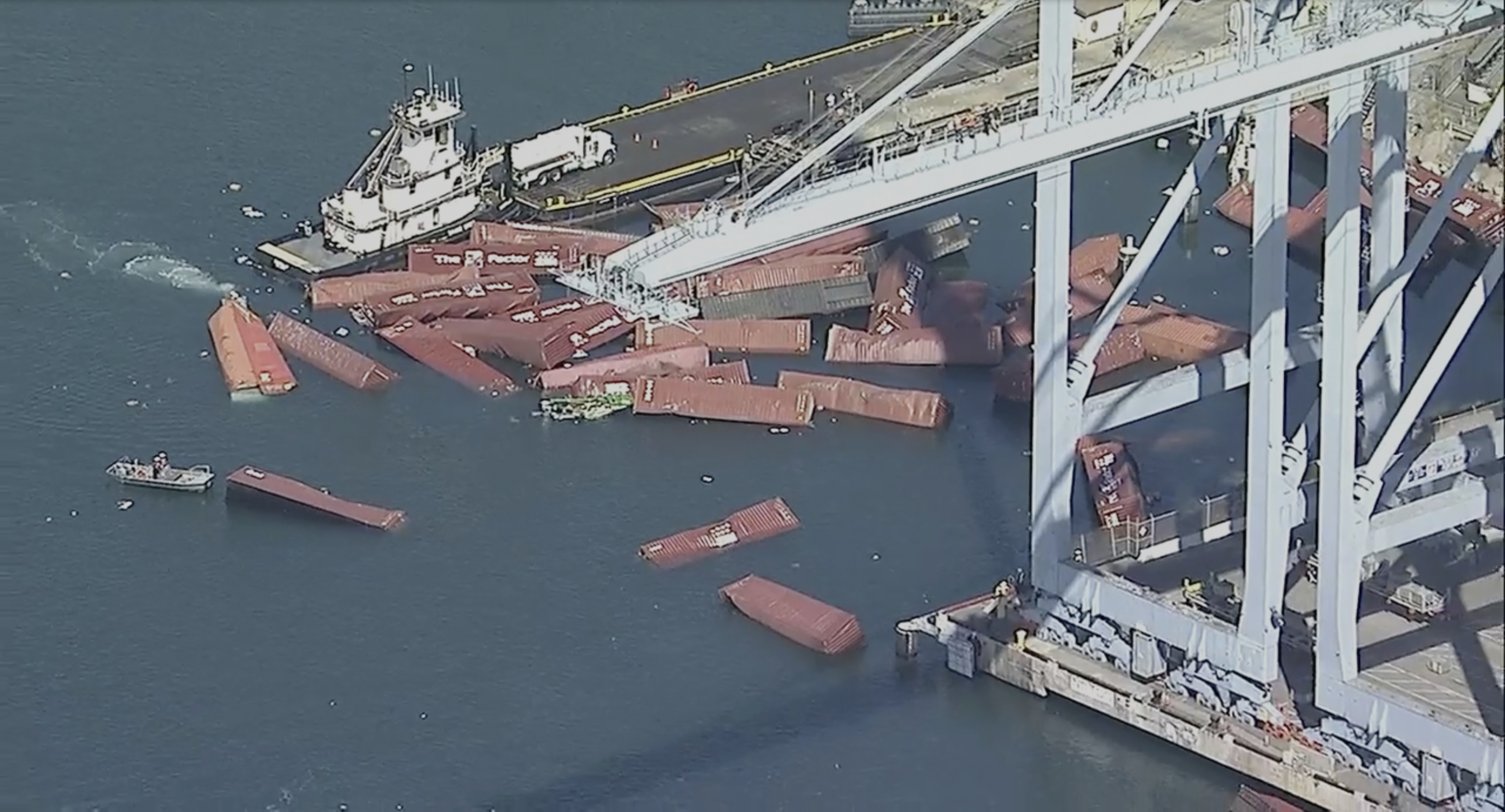 Several shipping containers have fallen off a cargo ship and into the water at the Port of Long Beach, Calif., on Tuesday, Sept. 9, 2025. (Uncredited - KABC-TV)