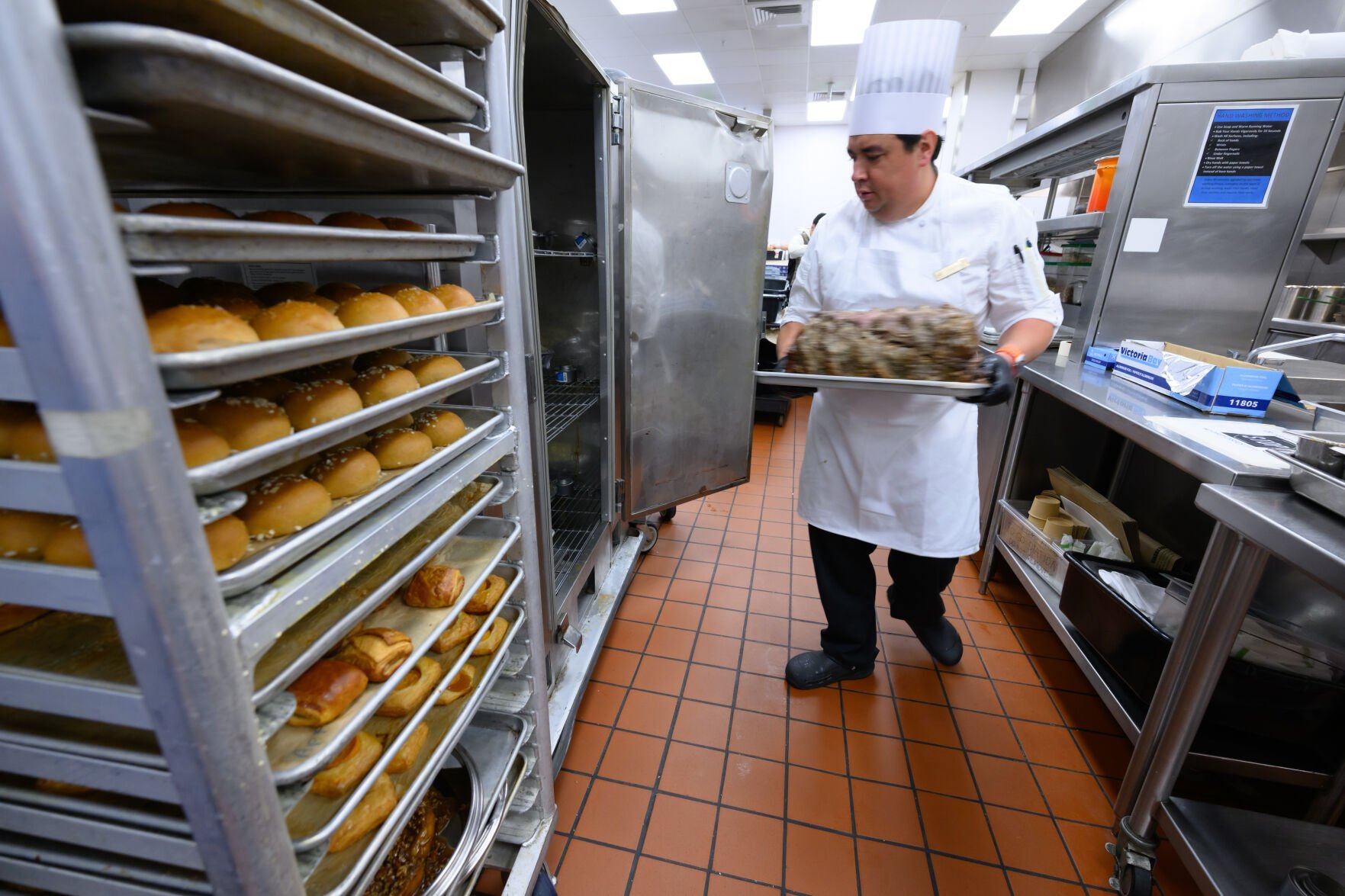 Thierry Munoz prepares prime rib in the kitchen during Sunday Brunch in the Lake Terrace Dining Room at the Broadmoor Hotel June 29, 2025. Photo by Mark Reis (Mark Reis)