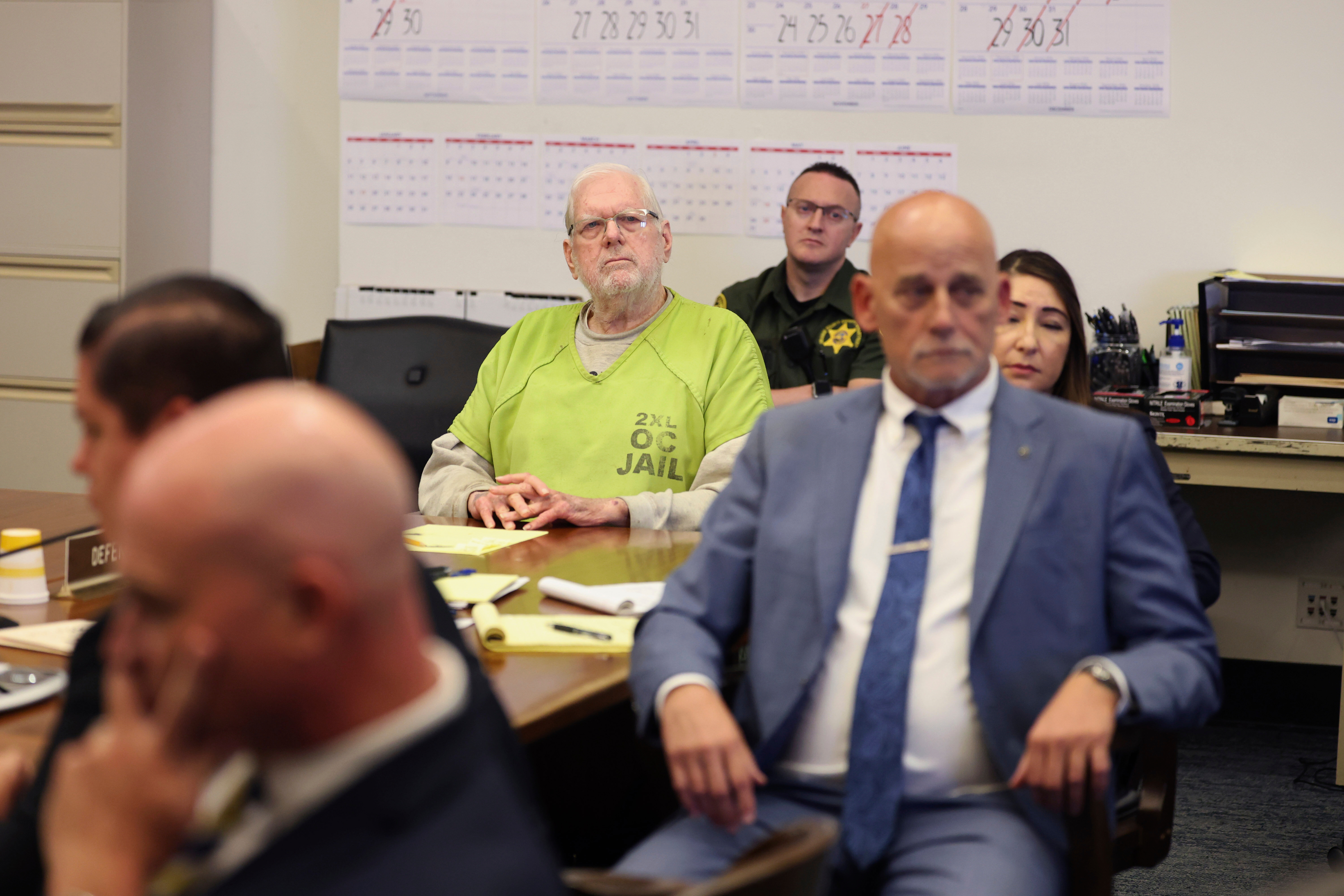 Orange County Superior Court Judge Jeffrey Ferguson reacts as he listens to victim impact statements while appearing for sentencing after his second-degree murder conviction for shooting his wife, at the Central Justice Center in Santa Ana, Calif., Wednesday, Sept. 17, 2025. (Allen J. Schaben - Pool Los Angeles Times)