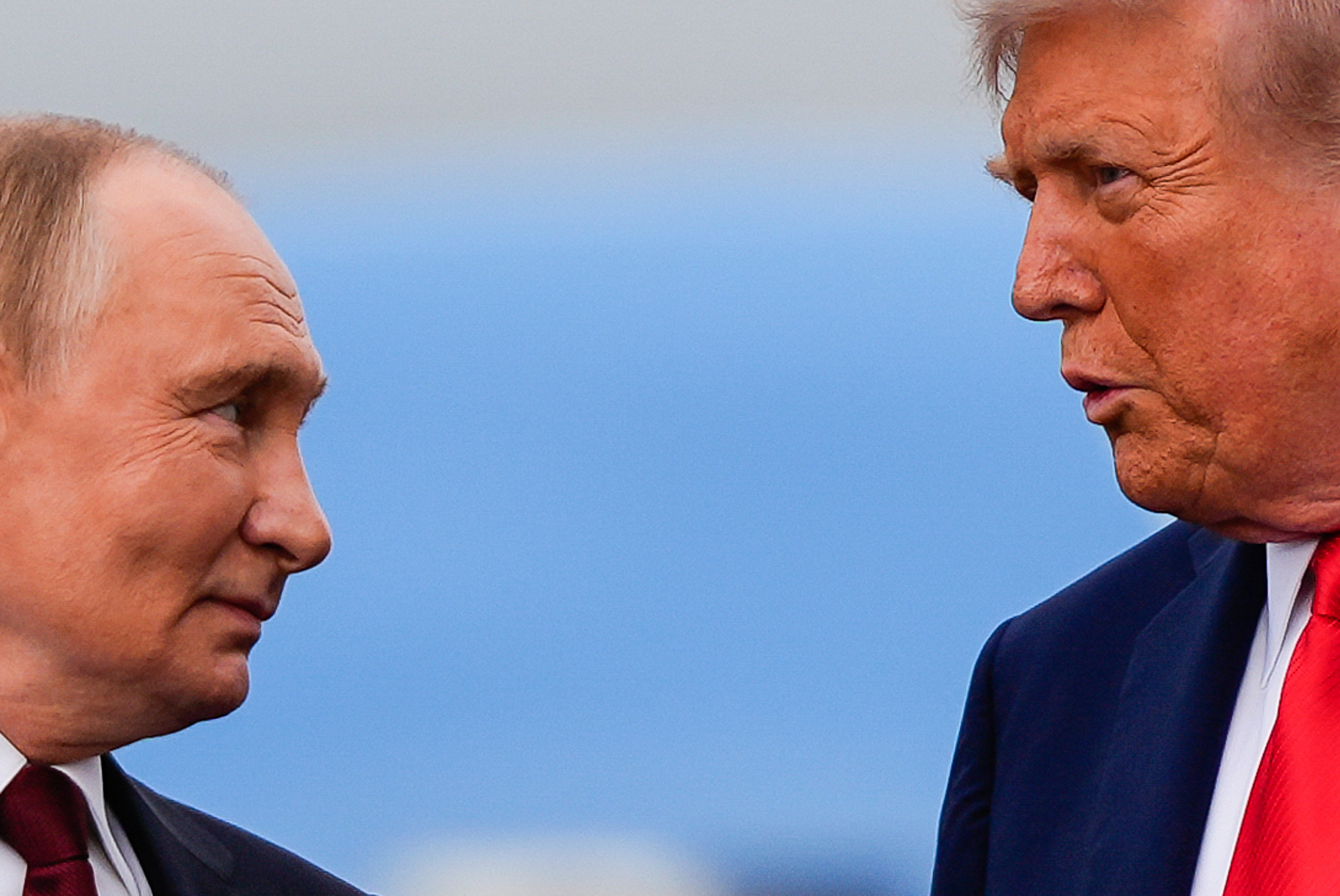 President Donald Trump and Russia's President Vladimir Putin talk, Friday, Aug. 15, 2025, at Joint Base Elmendorf-Richardson, Alaska. (Julia Demaree Nikhinson - AP)