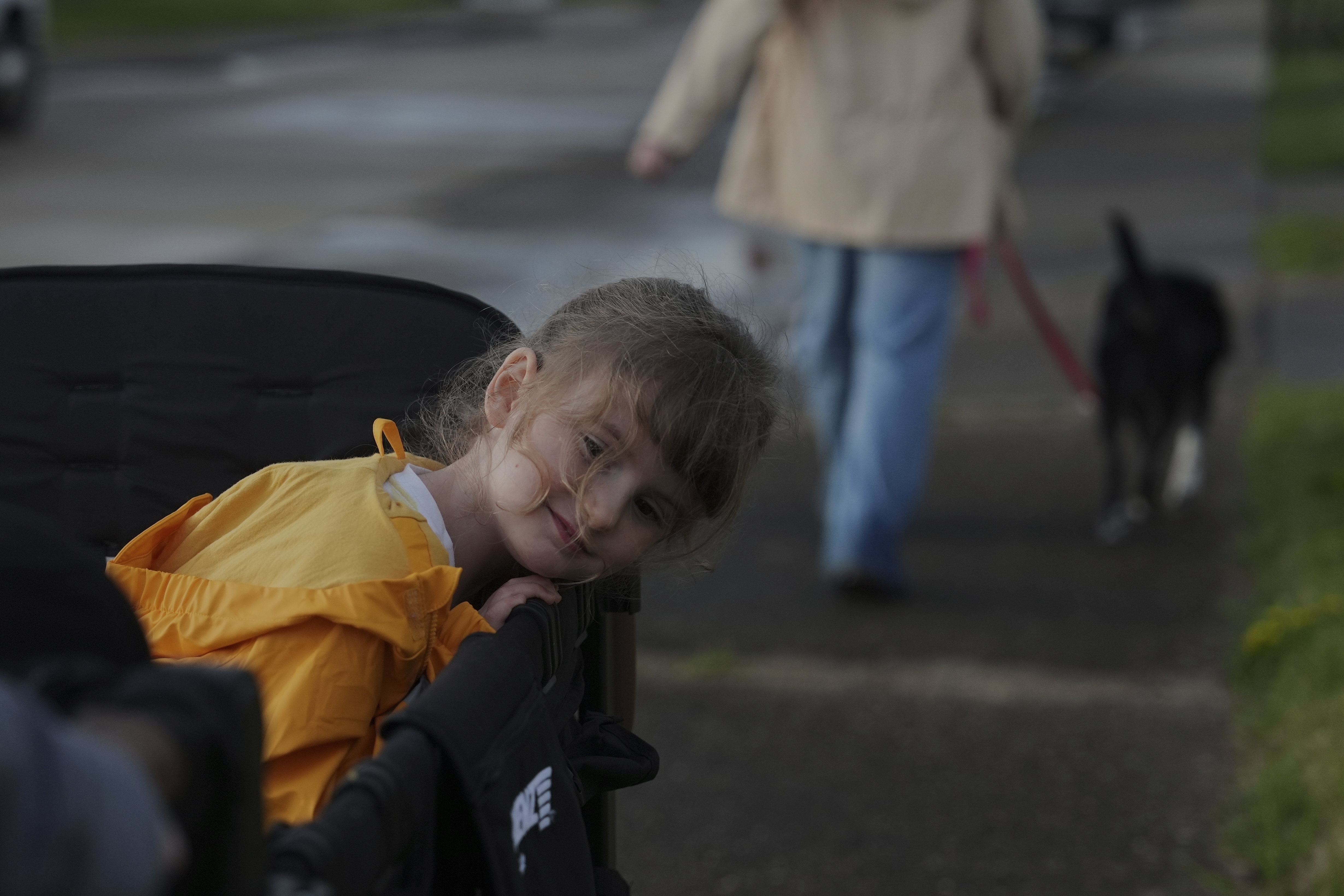 FILE - Eliza Ethridge, 5, rides in a wagon during a walk with her family, April 10, 2025, in Evansville, Ind. (Joshua A. Bickel - AP)