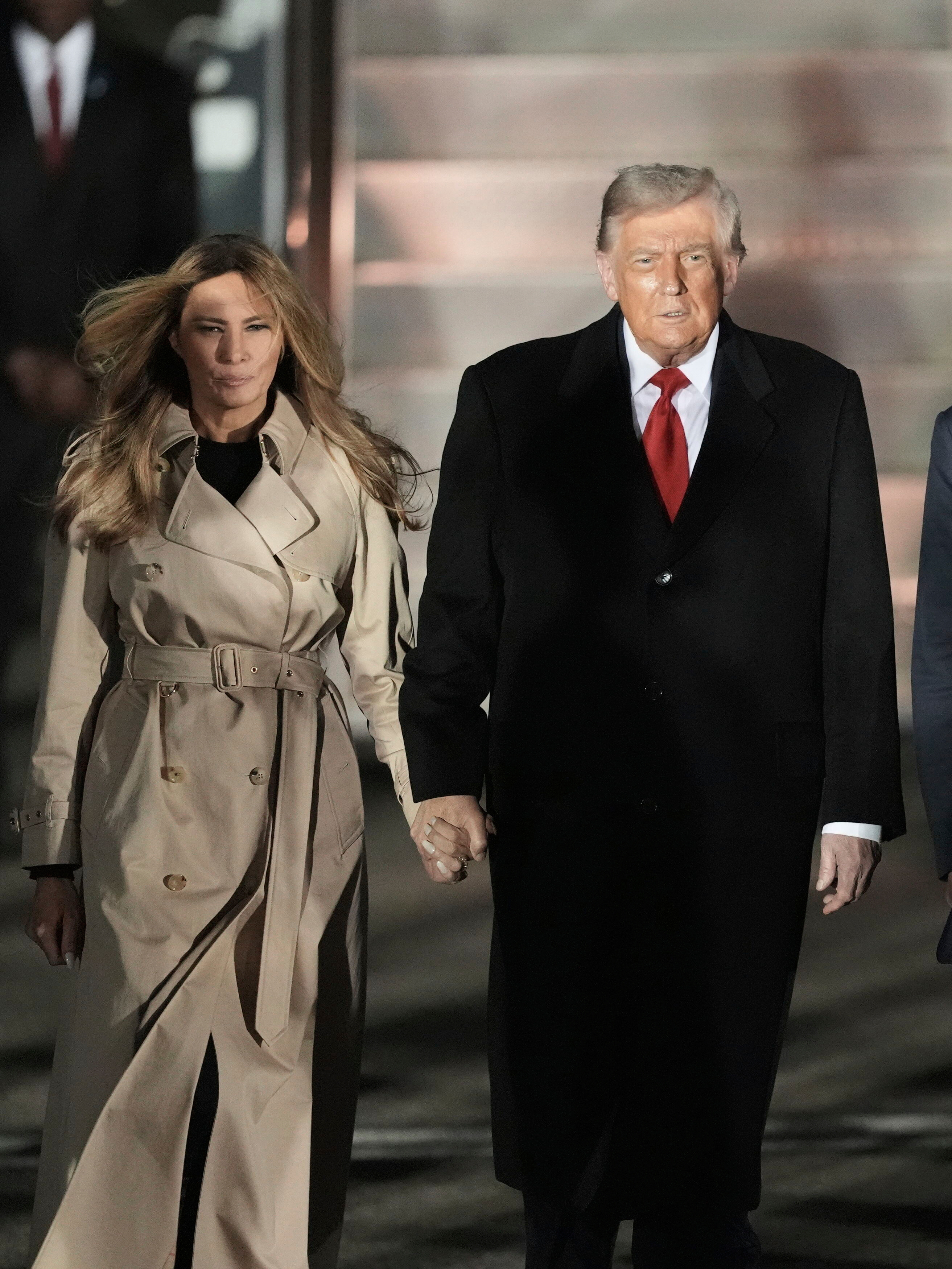 U.S. President Donald Trump and first lady Melania Trump arrive at Stansted Airport near London, Tuesday, Sept. 16, 2025. (Stefan Rousseau - PA)