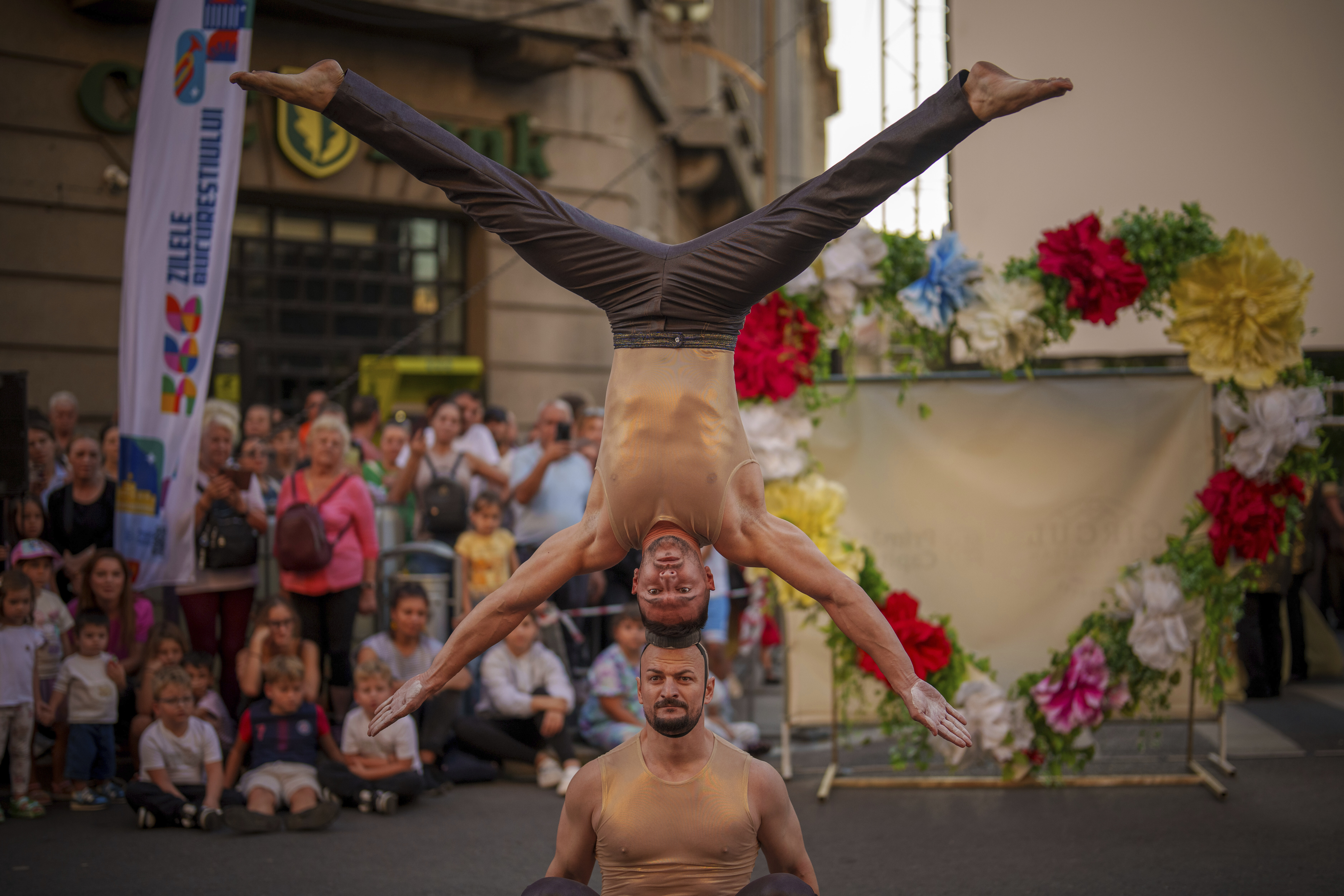 Artists of the Bucharest Metropolitan Circus perform during an event marking the day when the Romanian capital was first mentioned in historical records, 566 years ago, in Bucharest, Romania, Saturday, Sept. 20, 2025. (Vadim Ghirda - AP)