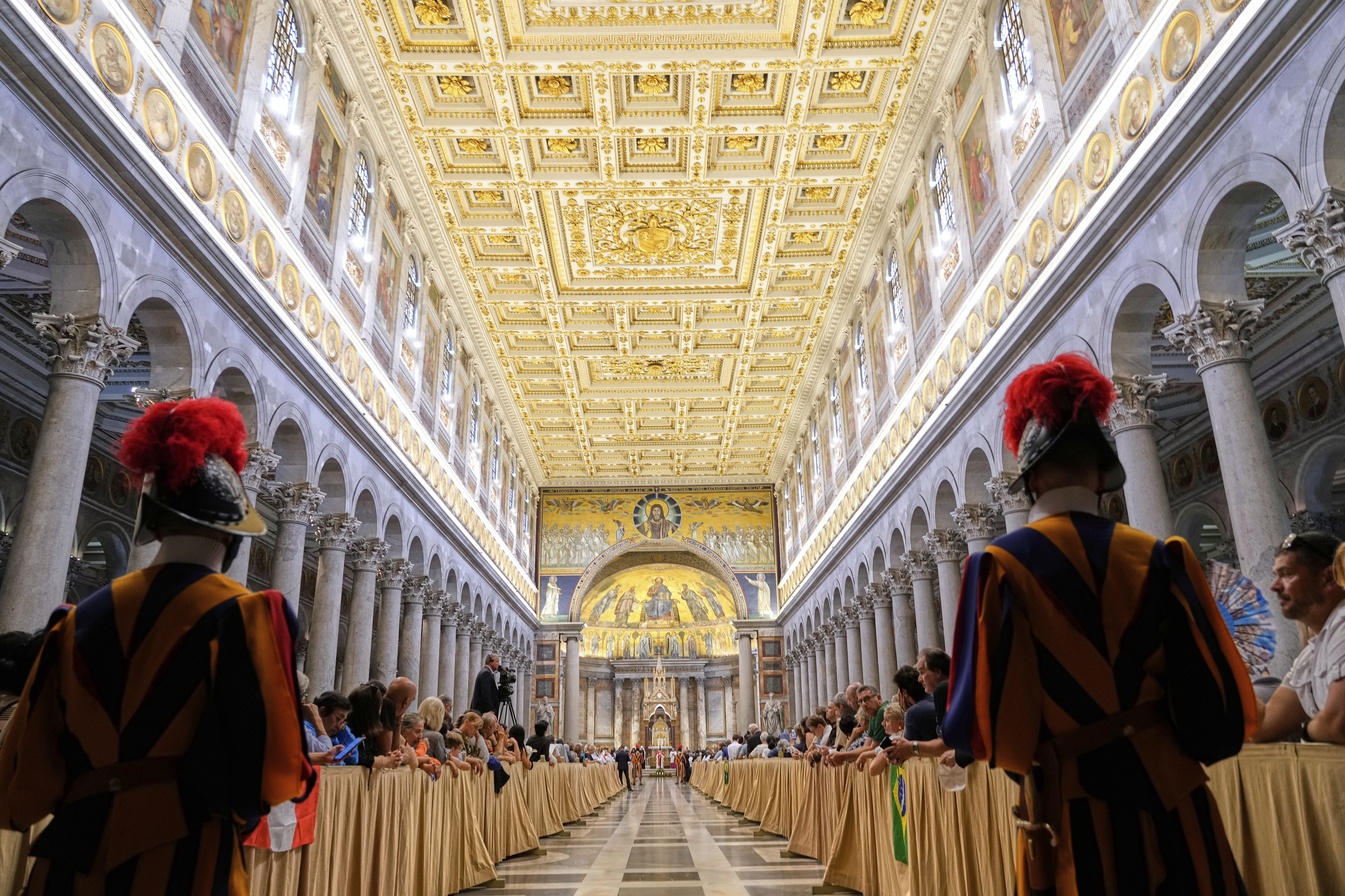 Pope Leo XIV presides over a commemoration of the martyrs and witnesses of the faith of the 21st century with representatives of other churches and Christian communions in the Basilica of St. Paul Outside the Walls in Rome, Sunday, Sept. 14, 2025. (Gregorio Borgia - AP)