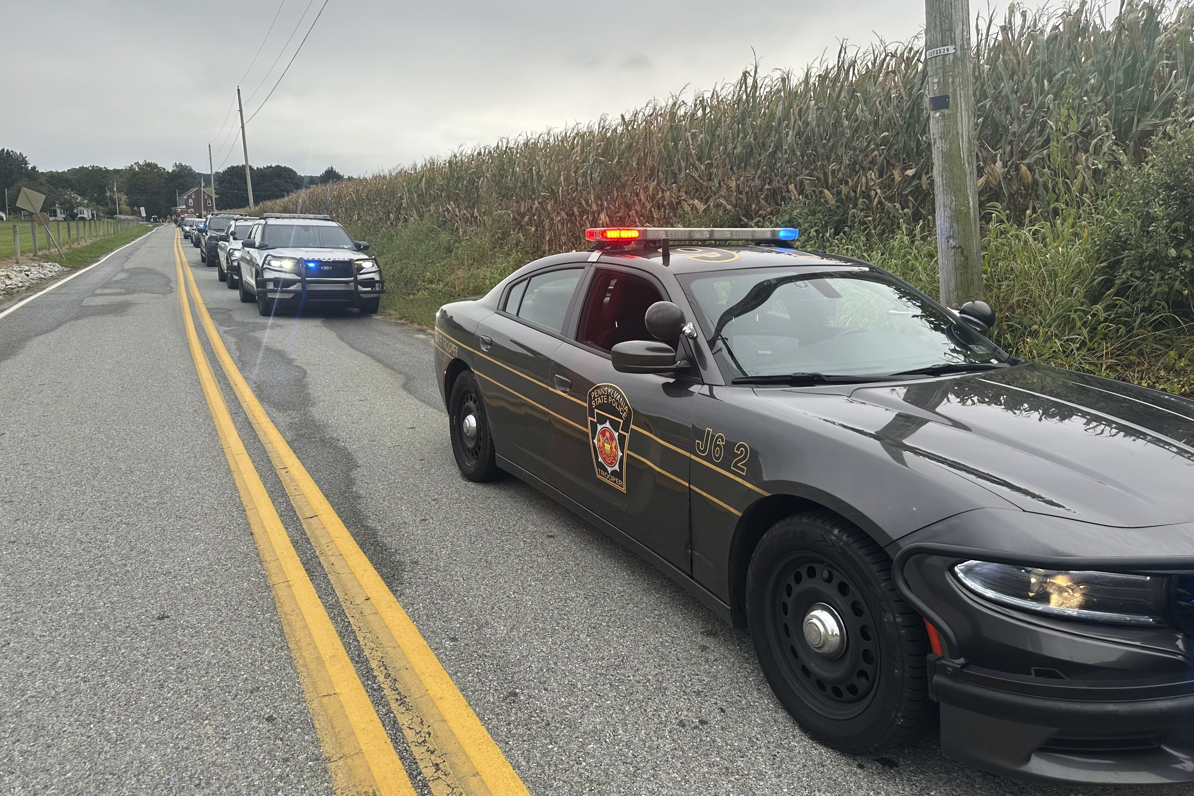 Police cordon off the area around a shooting involving police officers in North Codorus, Pa., on Wednesday, Sept. 17, 2025. (Mark Scolforo - AP)