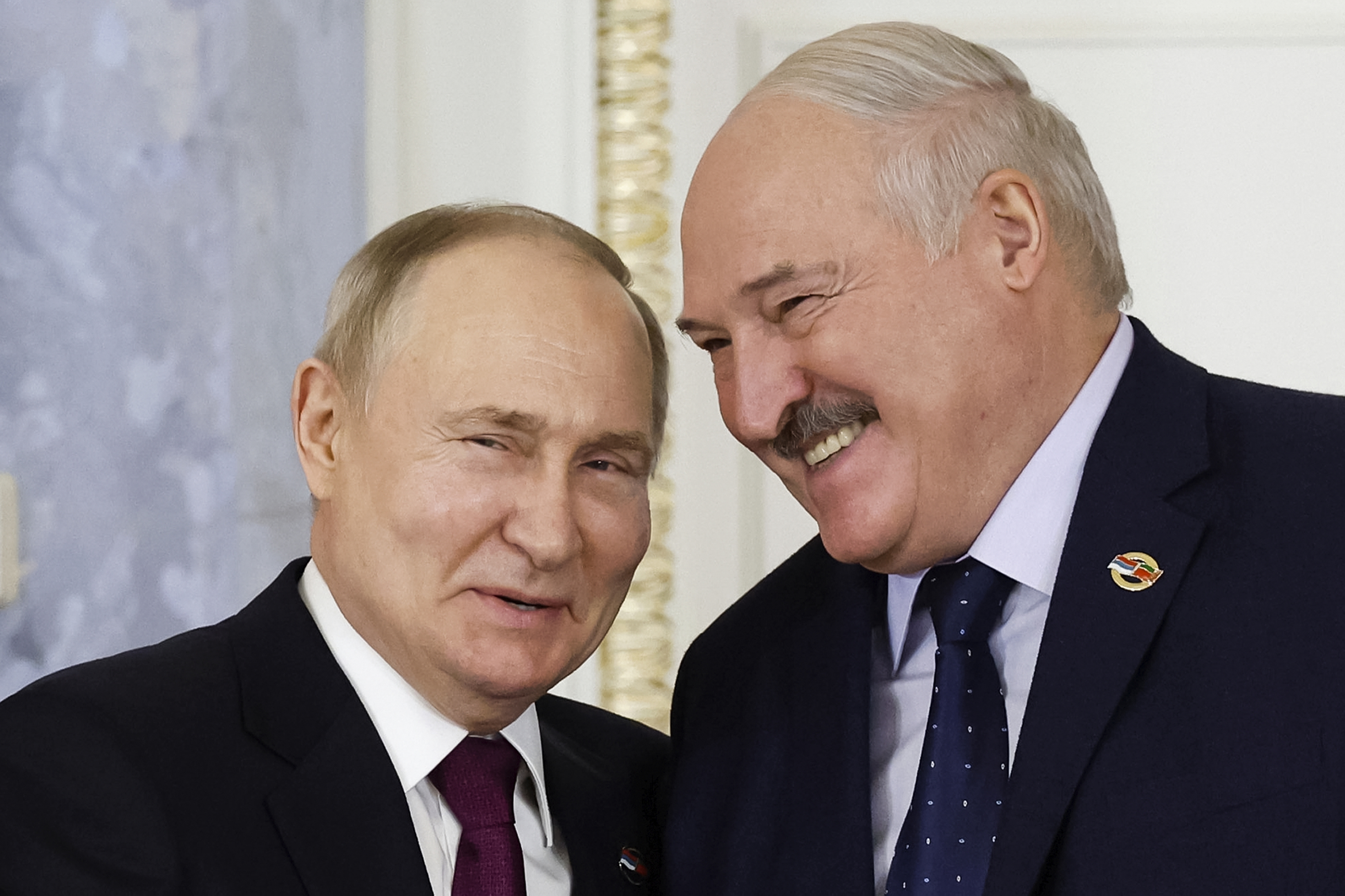 FILE - Russian President Vladimir Putin, left, and Belarusian President Alexander Lukashenko meet in St. Petersburg, Russia, Jan. 29, 2024. (Dmitry Astakhov - Pool Sputnik Government)