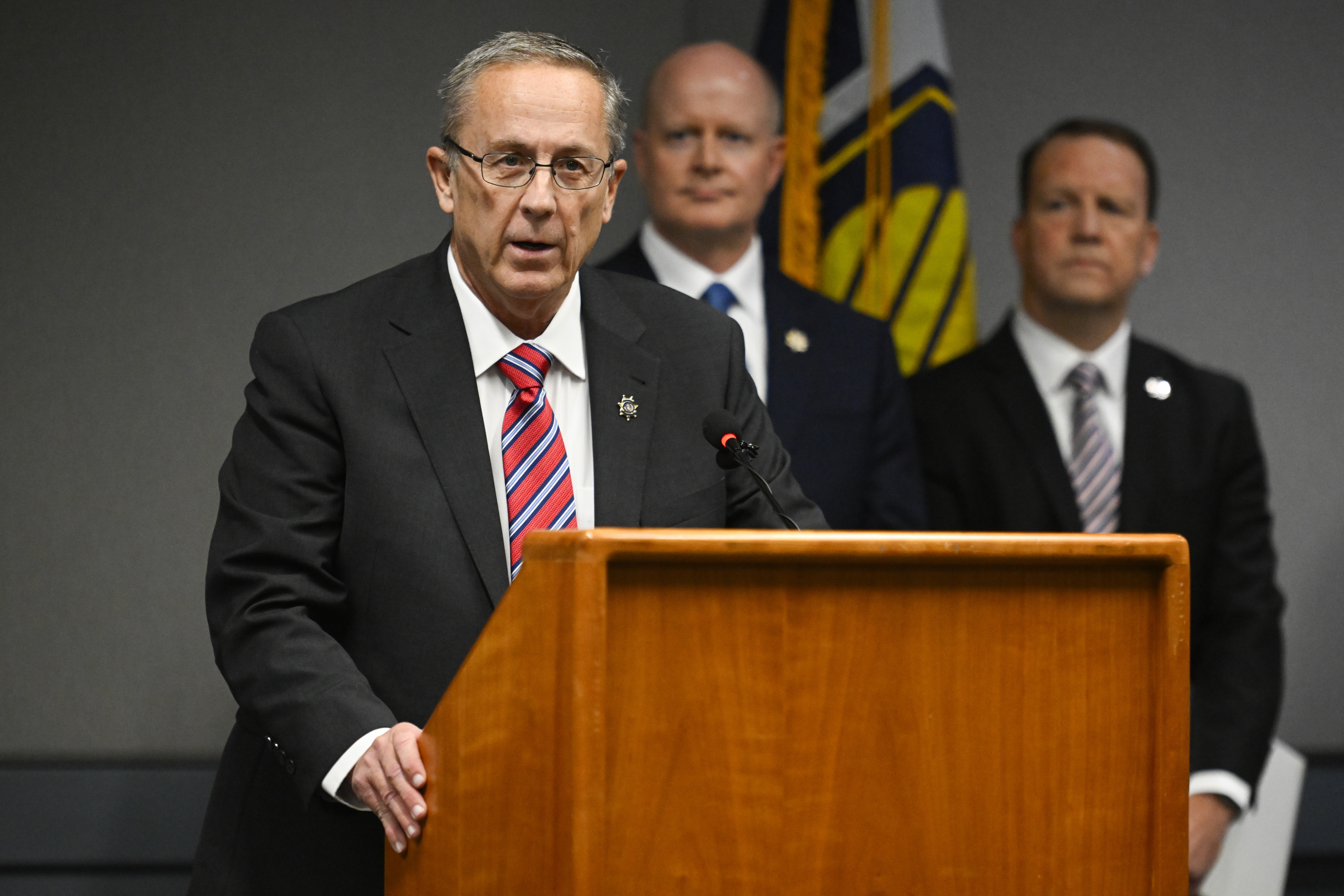 Utah County Attorney Jeff Gray speaks during a press conference announcing charges filed against Tyler Robinson, the man accused of fatally shooting conservative activist Charlie Kirk, Tuesday, Sept. 16, 2025, in Provo, Utah. (Alex Goodlett - FR171569 AP)