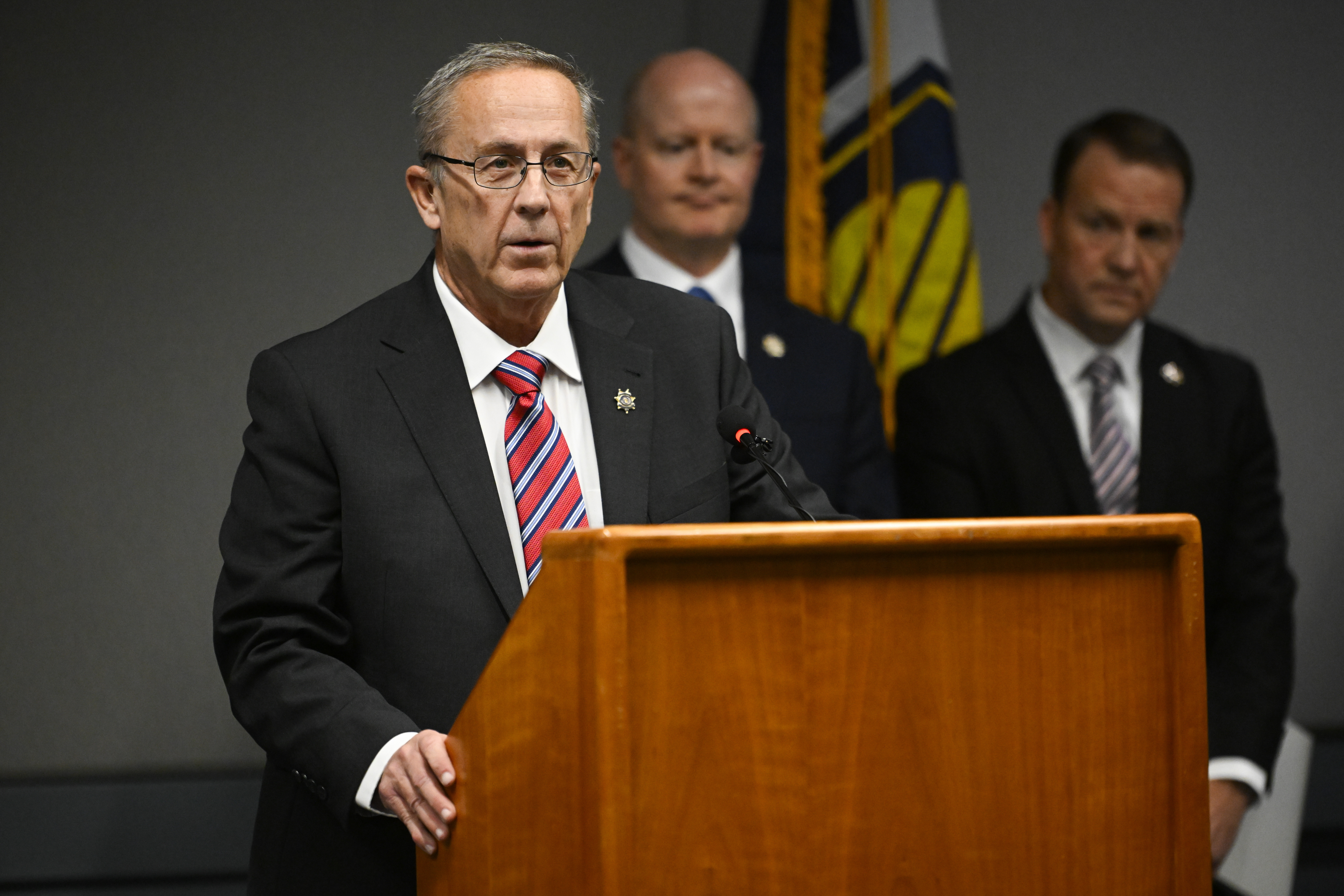 Utah County Attorney Jeff Gray speaks during a news conference announcing charges filed against Tyler Robinson, the man accused of fatally shooting conservative activist Charlie Kirk, Tuesday, Sept. 16, 2025, in Provo, Utah. (Alex Goodlett - FR171569 AP)