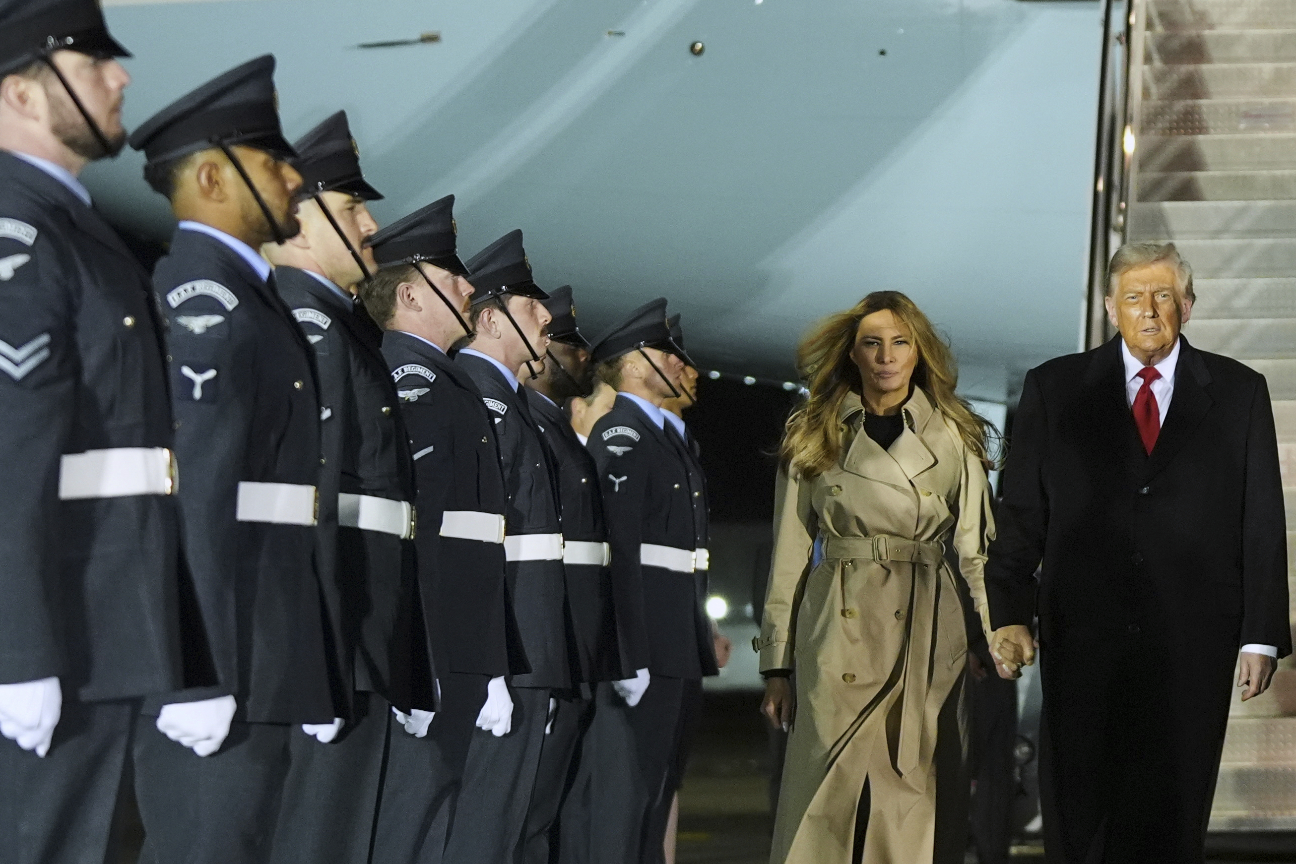President Donald Trump and first lady Melania Trump arrive at Stansted Airport near London, Tuesday, Sept. 16, 2025. (Evan Vucci - AP)