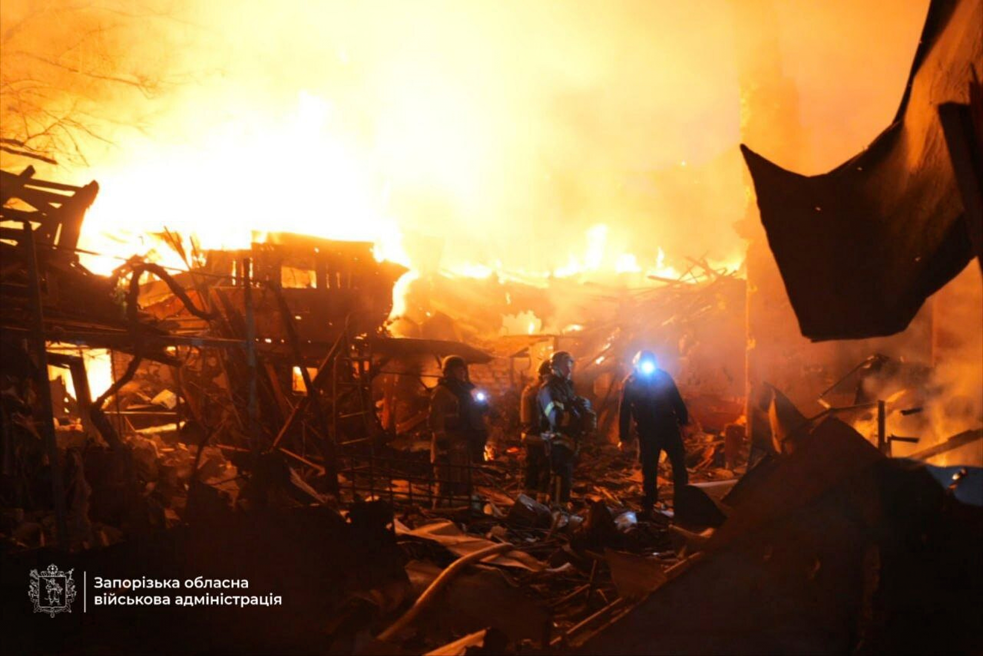 In this photo provided by the Zaporizhzhia regional military administration on Tuesday, Sept. 16, 2025, rescuers work on a site of a house destroyed by a Russian strike on residential neighbourhood in Zaporizhzhia, Ukraine. (Zaporizhzhia regional military administration - Zaporizhzhia regional military administration)