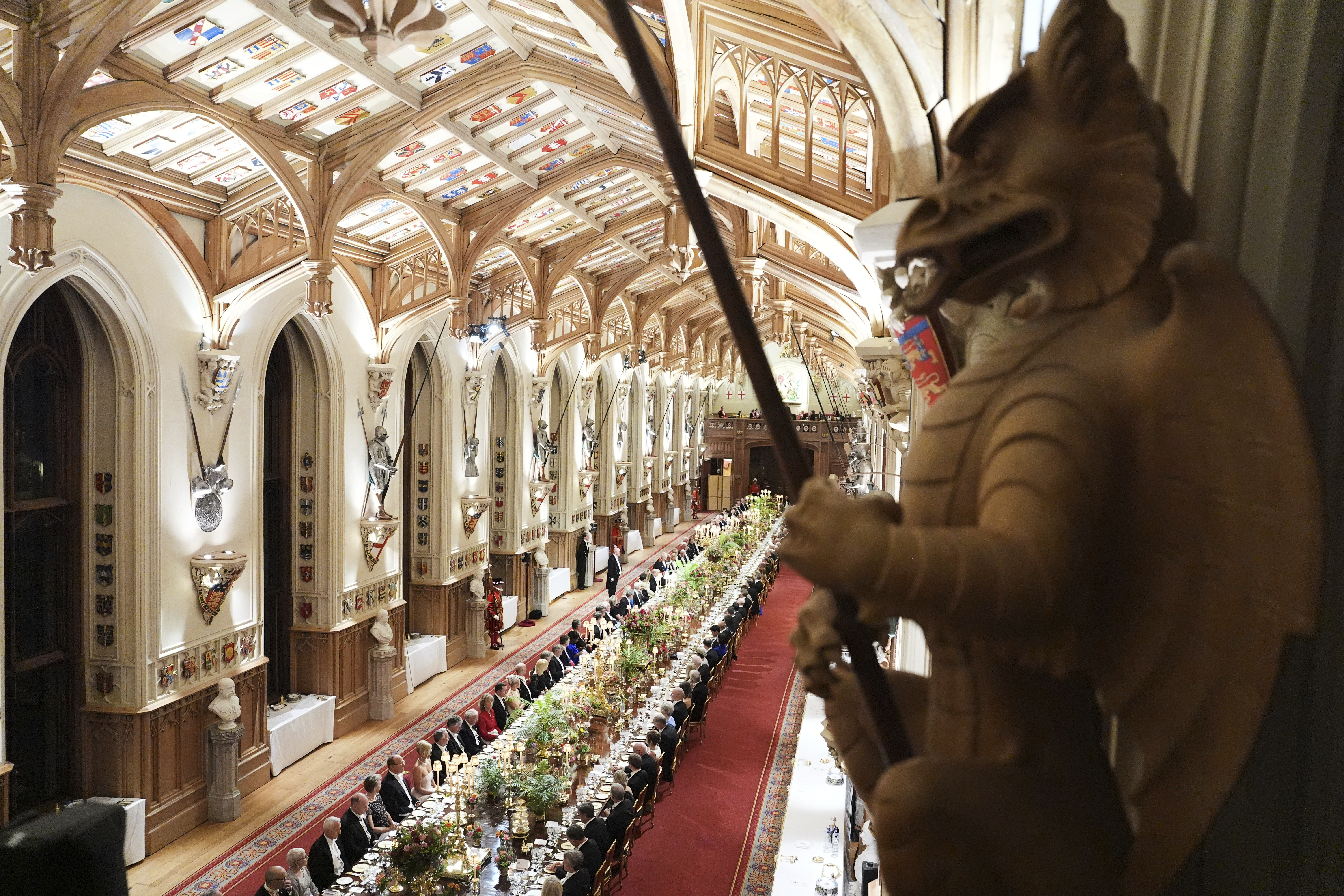Guests attend a State Banquet during a State visit of President Donald Trump at Windsor Castle in Windsor, England, Wednesday, Sept. 17, 2025. (Evan Vucci - Pool AP)