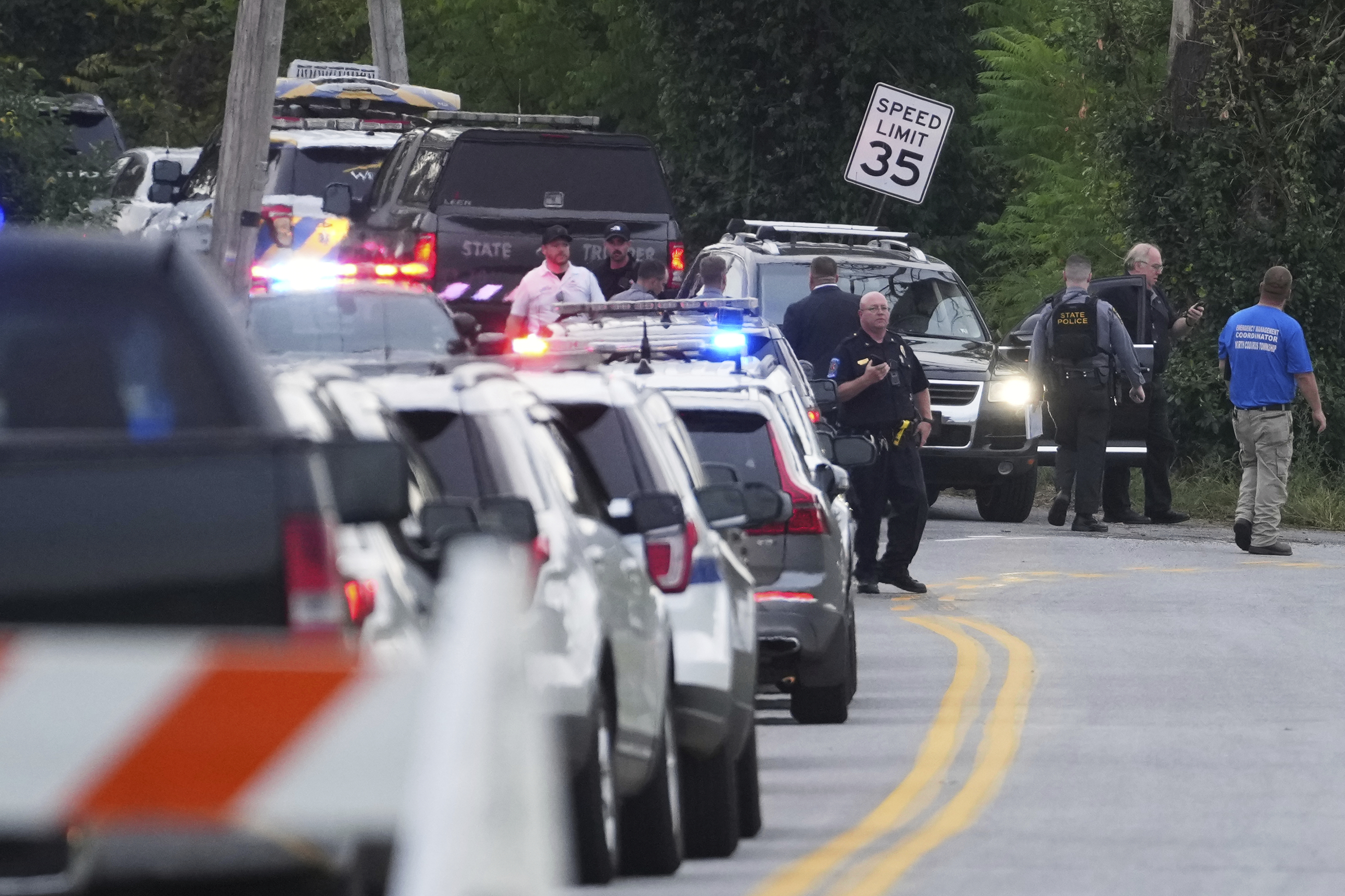 First responders work the scene after several people were injured during a shooting involving police officers on Wednesday, Sept. 17, 2025, in North Codorus, Pa. (Matt Slocum - AP)