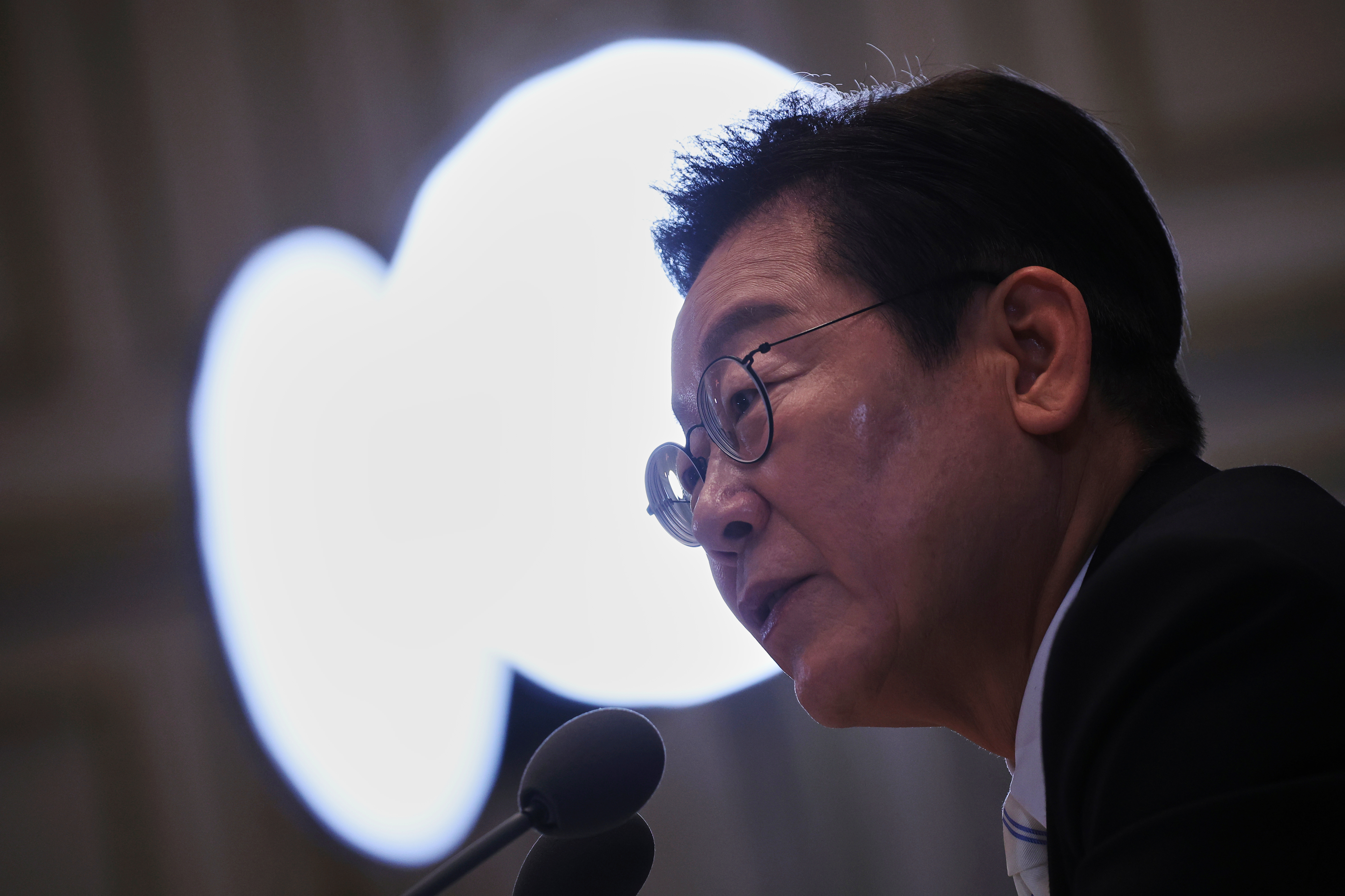 South Korean President Lee Jae Myung speaks during a news conference to mark 100 days in office at the Blue House in Seoul, South Korea, Sept, 11, 2025. (Kim Hong-Ji - Pool Reuters)