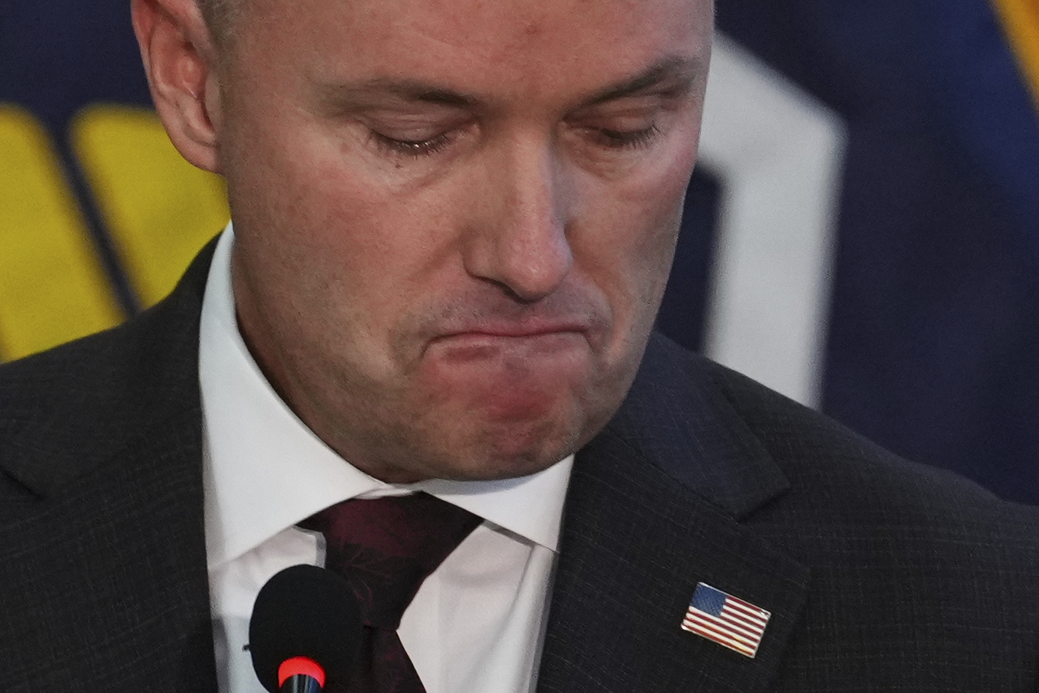 Utah Gov. Spencer Cox pauses as he speaks at a news conference, Friday, Sept. 12, 2025, in Orem, Utah. (Lindsey Wasson - AP)