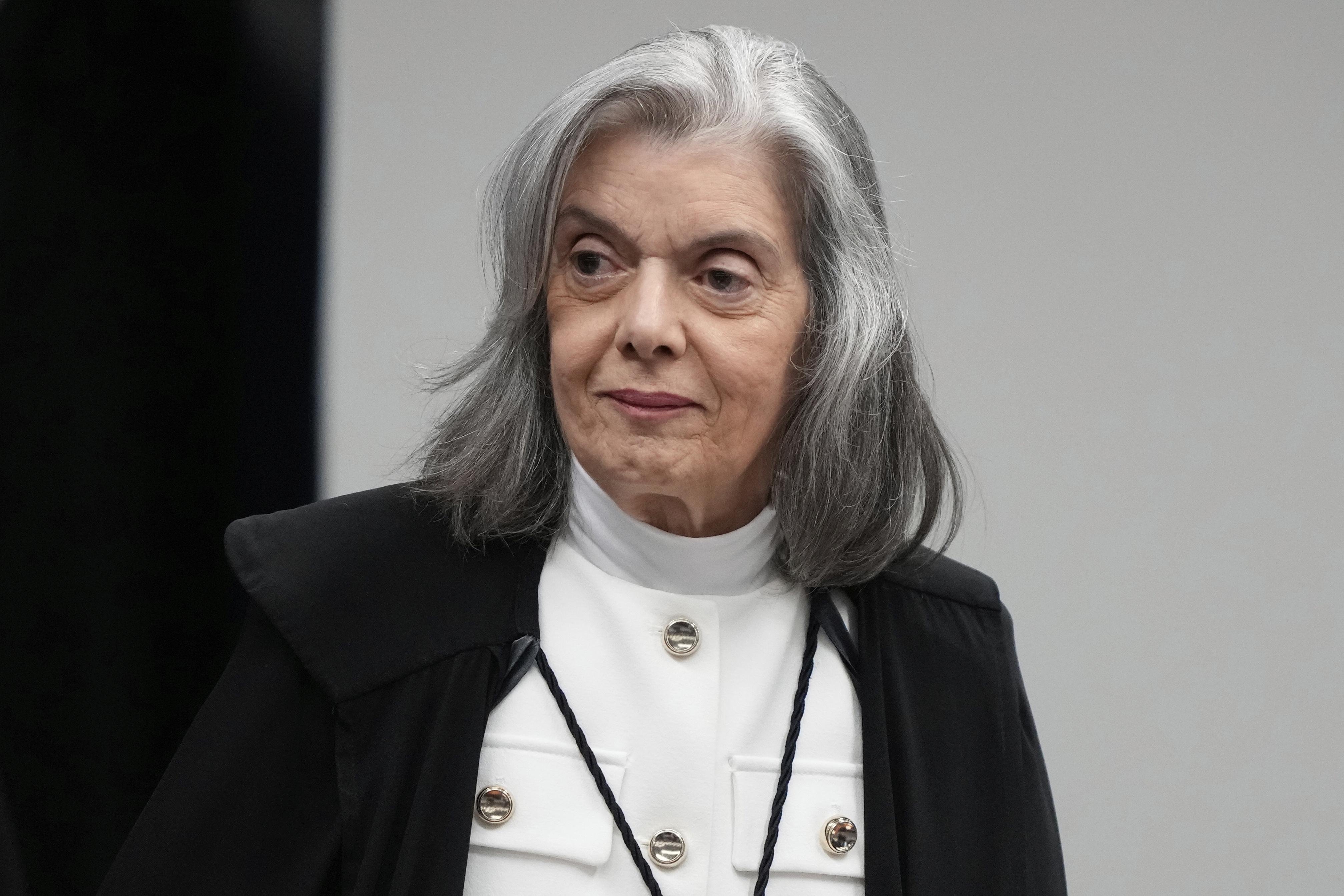 Supreme Court Justice Carmen Lucia attends the verdict and sentencing phase of a trial for those charged in an alleged coup plot to keep Brazil's former President Jair Bolsonaro in office after his 2022 election defeat, in Brasilia, Brazil, Thursday, Sept. 11, 2025. (Eraldo Peres - AP)