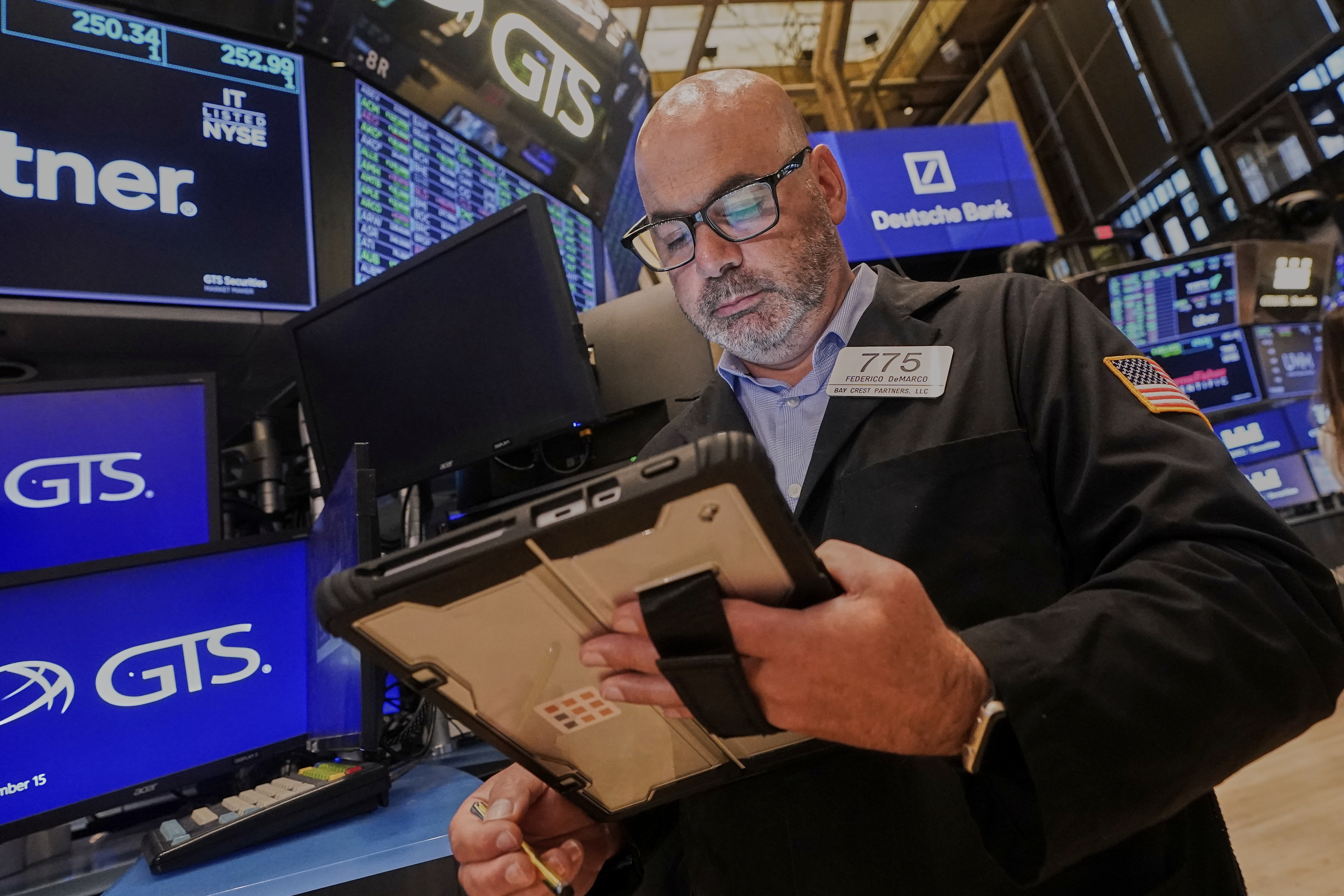Trader Fred Demarco works on the floor of the New York Stock Exchange, Monday, Sept. 15, 2025. (Richard Drew - AP)