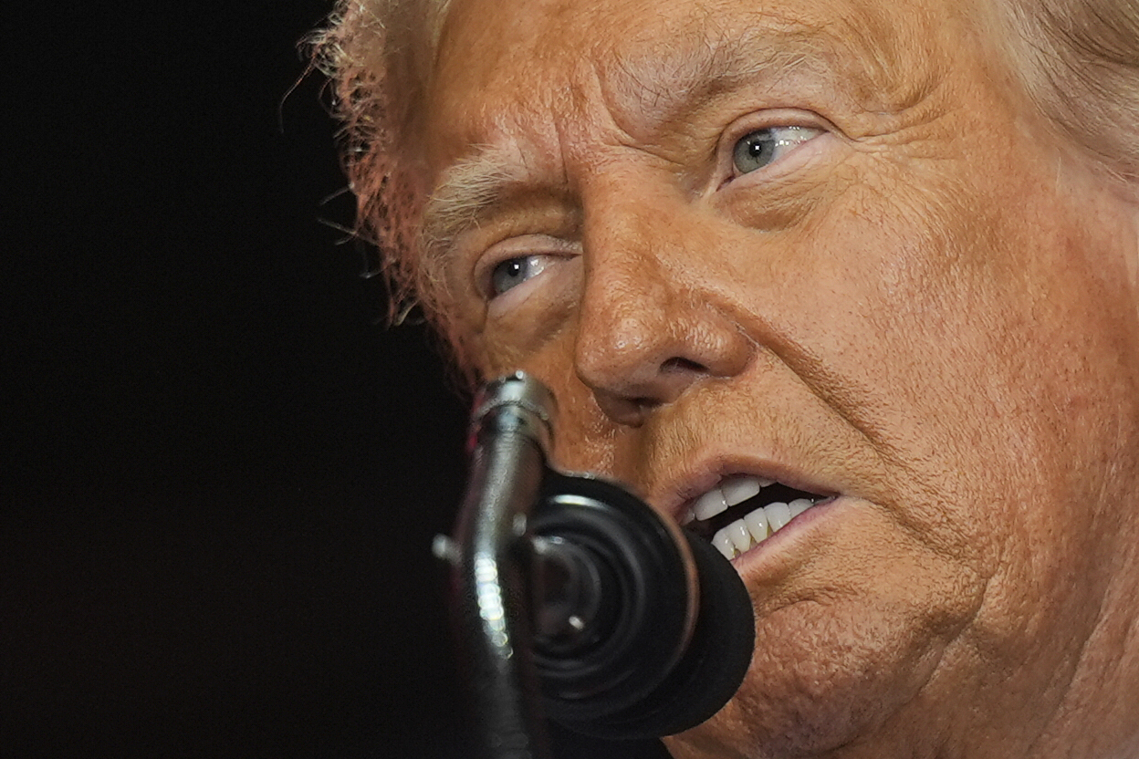 President Donald Trump speaks at a memorial for conservative activist Charlie Kirk, Sunday, Sept. 21, 2025, at State Farm Stadium in Glendale, Ariz. (Julia Demaree Nikhinson - AP)