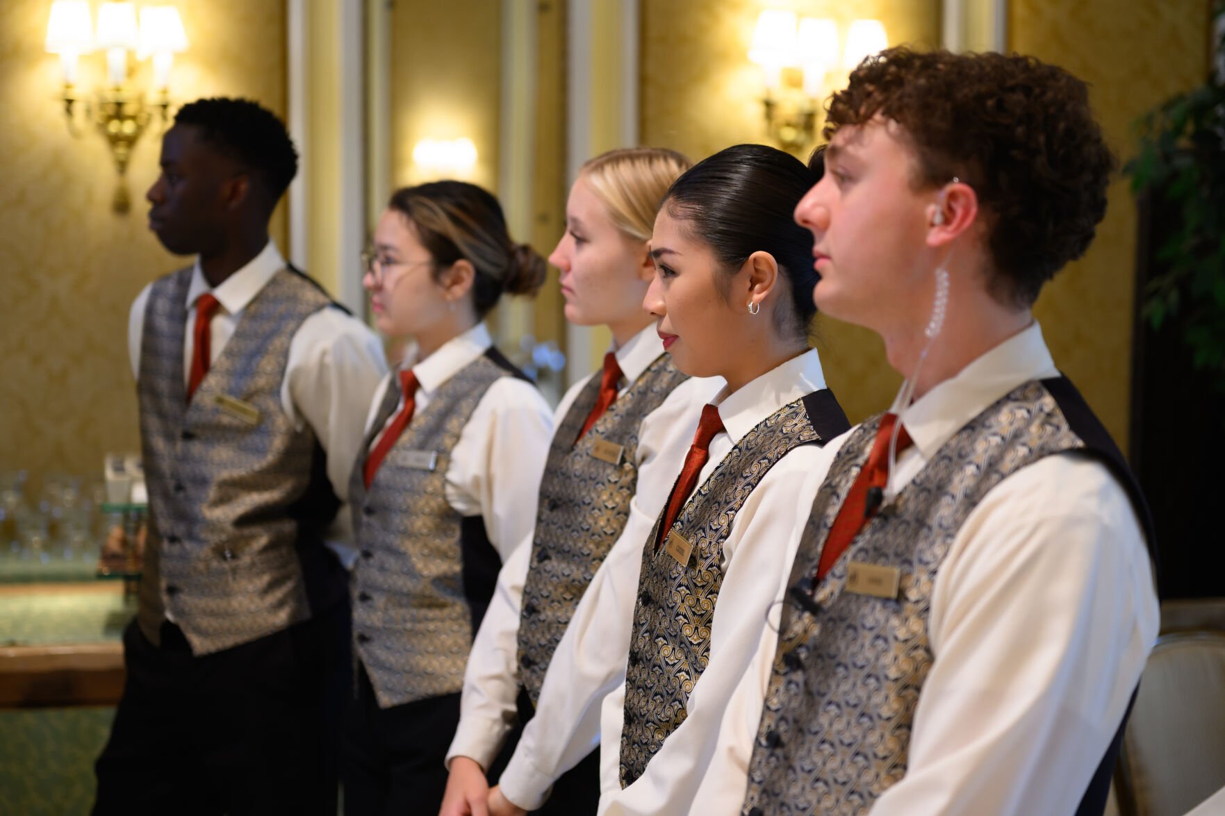 A group of servers receive final instructions before the doors open for Sunday Brunch in the Lake Terrace Dining Room at the Broadmoor Hotel June 29, 2025. Photo by Mark Reis (Mark Reis)