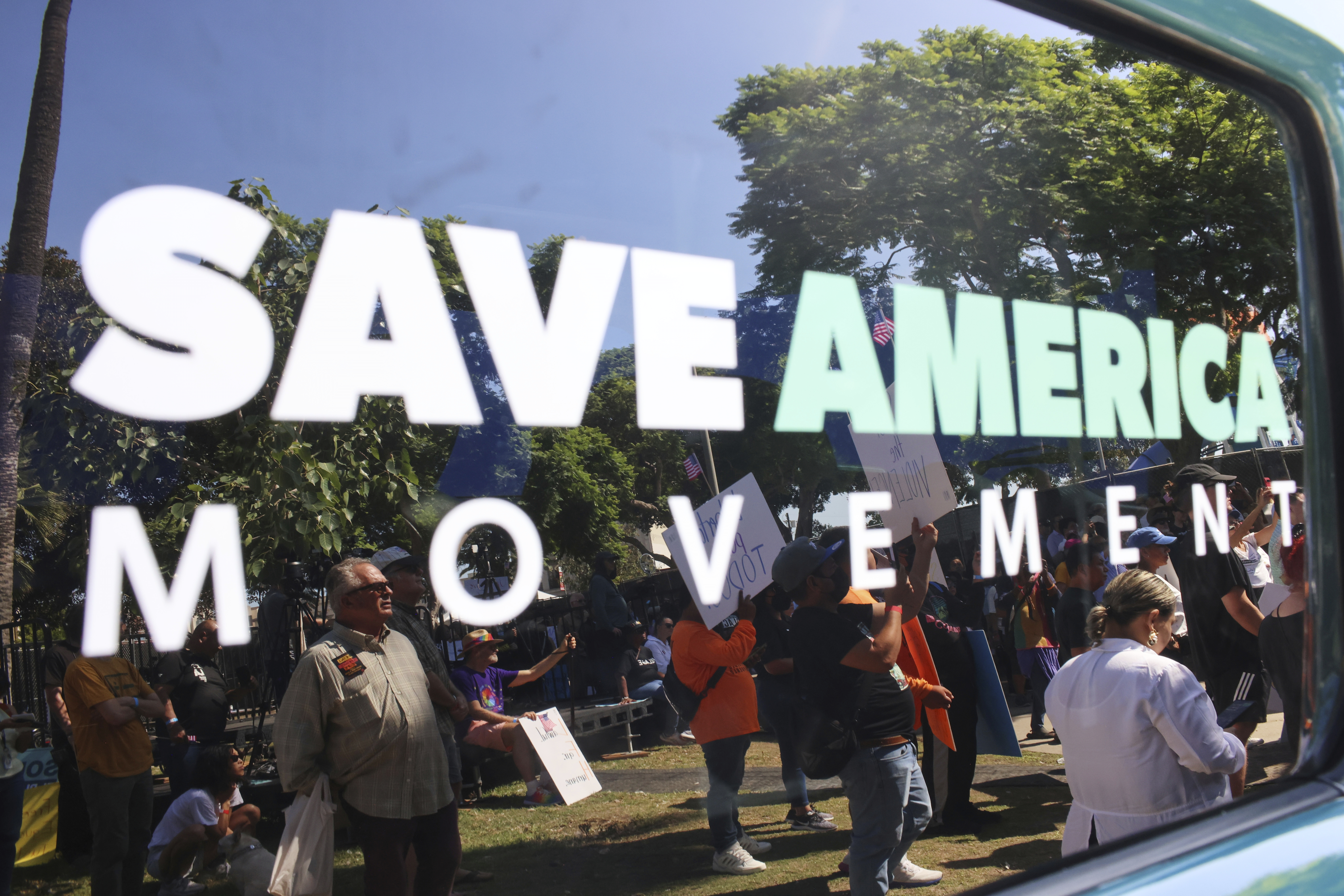 Supporters gather during an immigration rally on Saturday, Sept. 20, 2025, in Los Angeles. (Ethan Swope - FR171736 AP)