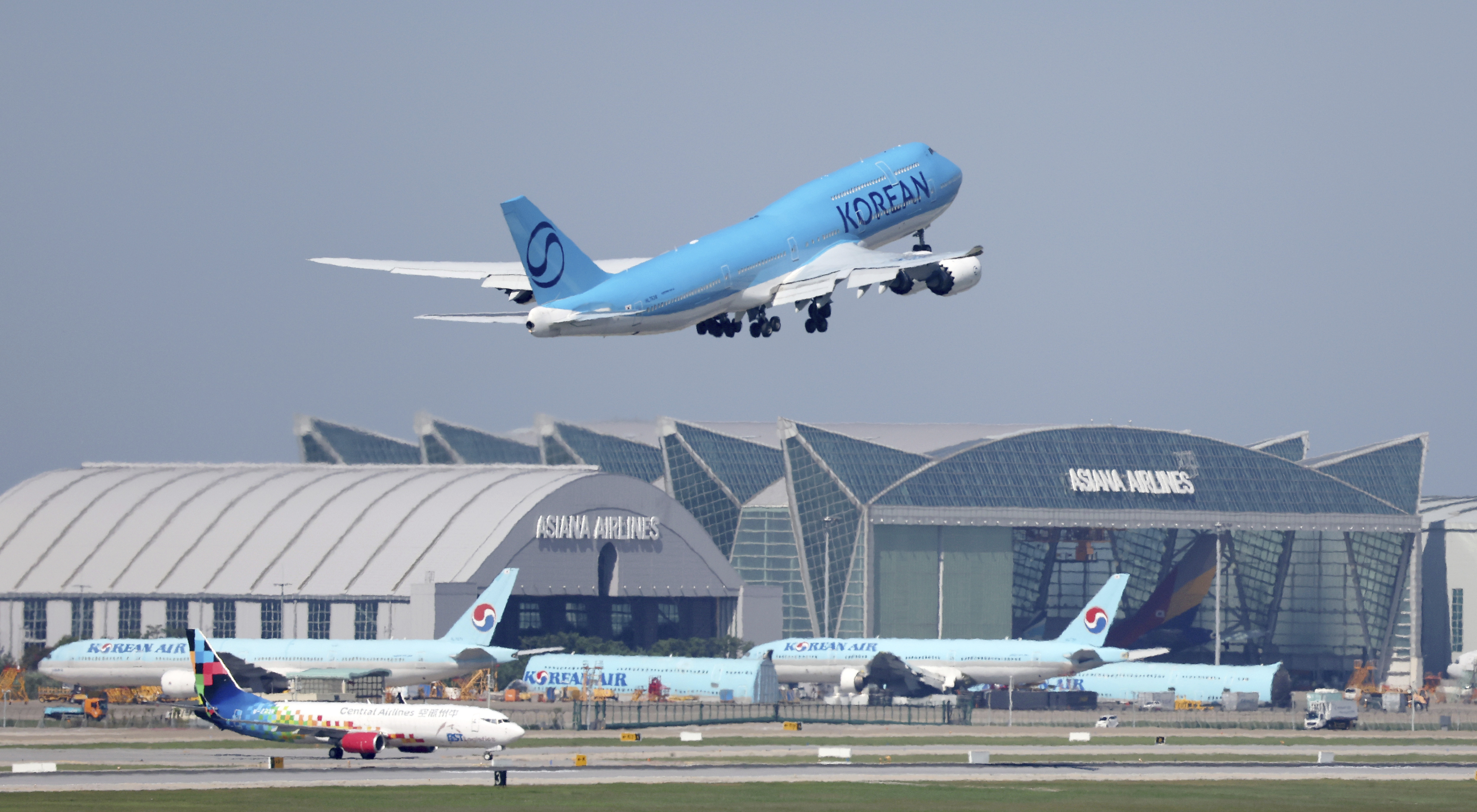 A Korean Air chartered plane takes off to bring back Korean workers detained in an immigration raid in Georgia, at Incheon International Airport, South Korea, Wednesday, Sept. 10, 2025. (Uncredited - Yonhap)