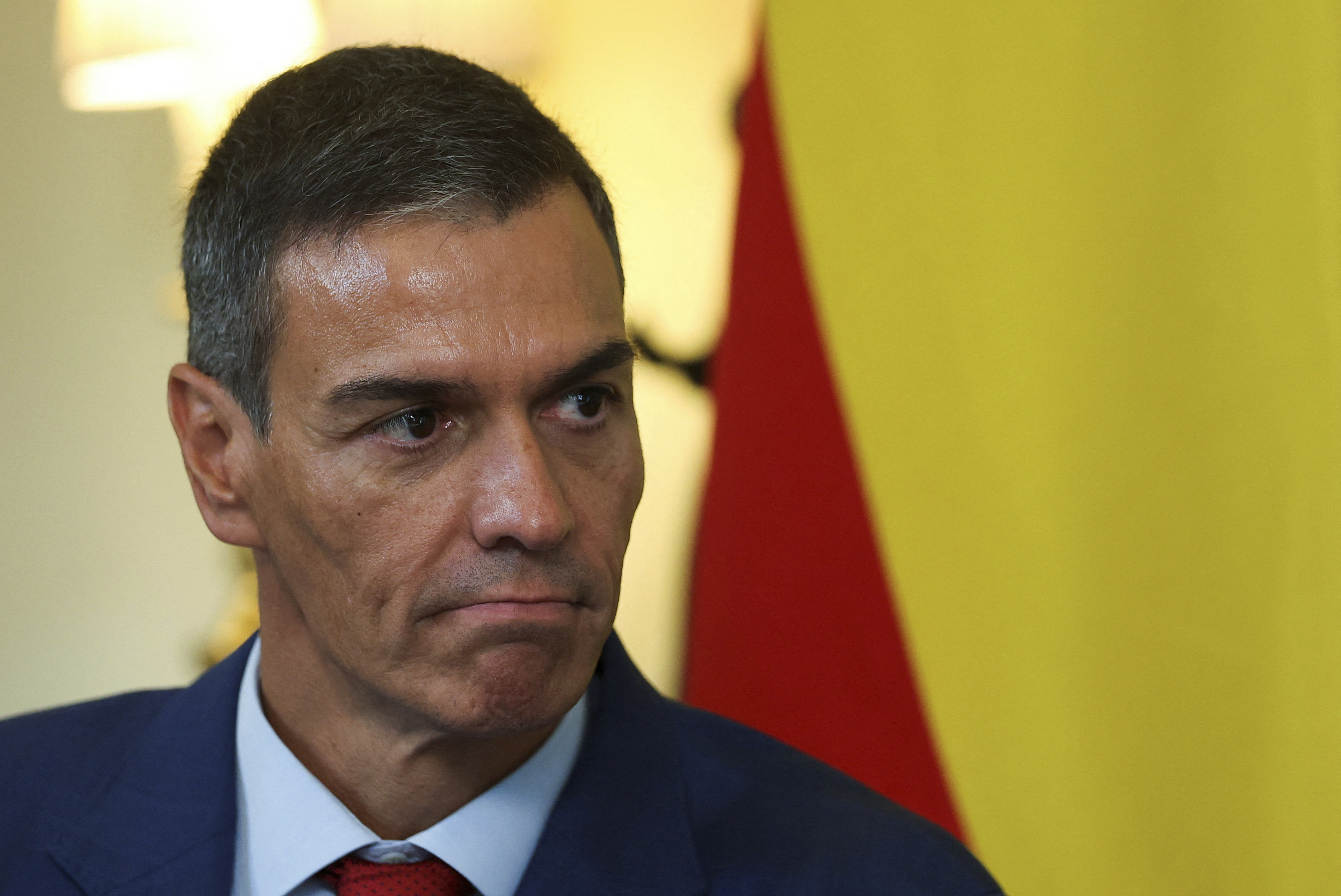 FILE - Spanish Prime Minister Pedro Sanchez looks on during a meeting with British Prime Minister Keir Starmer inside 10 Downing Street, in London, Wednesday, Sept. 3, 2025. (Toby Melville - Pool Reuters)