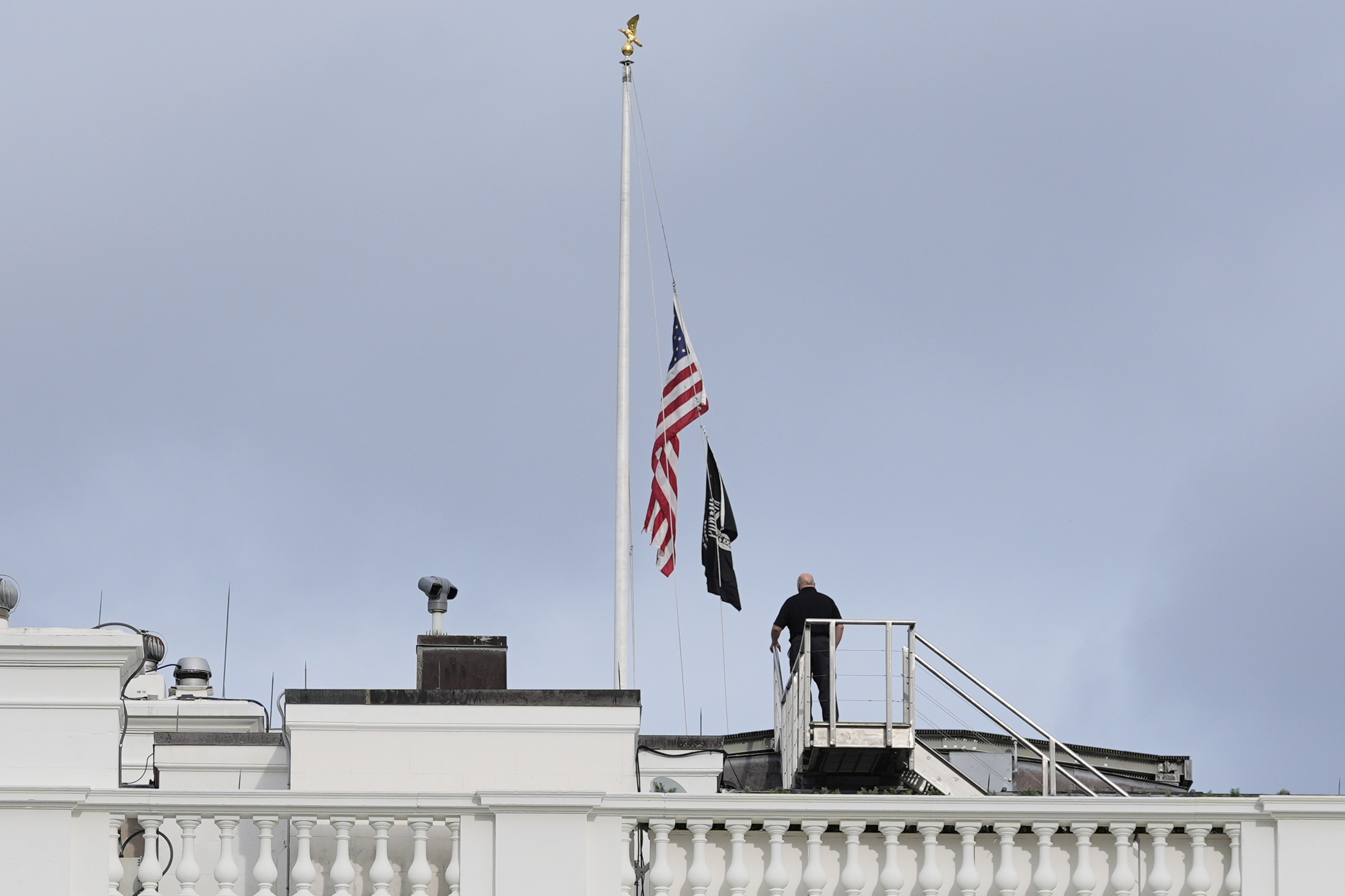 The American flag at the White House in Washington, is lowered to half-staff after Charlie Kirk, the CEO and co-founder of Turning Point USA, was killed at an event in Orem, Utah, Wednesday, Sept. 10, 2025. (Alex Brandon - AP)