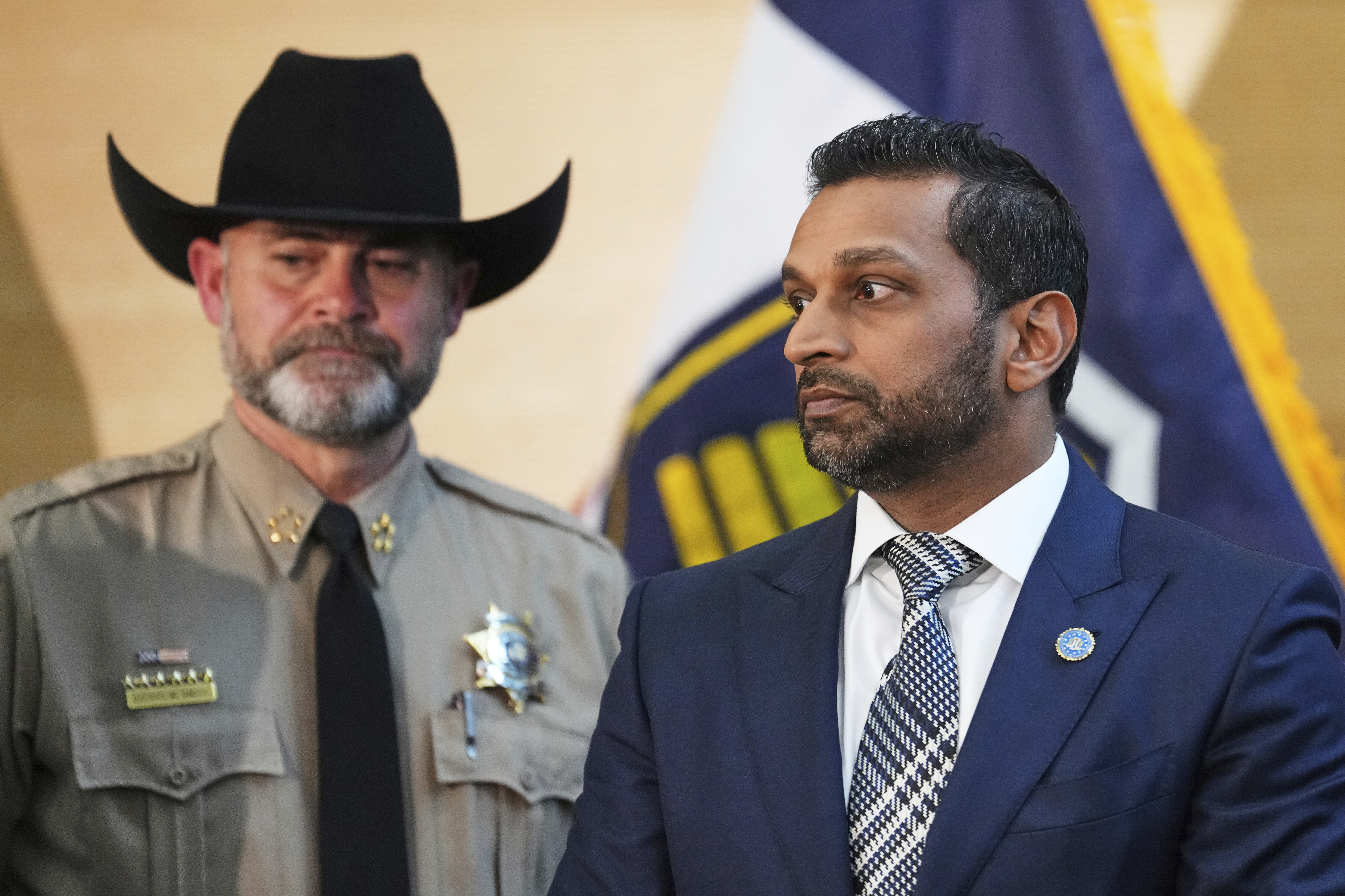 FBI Director Kash Patel looks on during a press conference at Utah Valley University, Friday, Sept. 12, 2025, in Orem, Utah, regarding the killing of Charlie Kirk, the CEO and co-founder of Turning Point USA. (Lindsey Wasson - AP)
