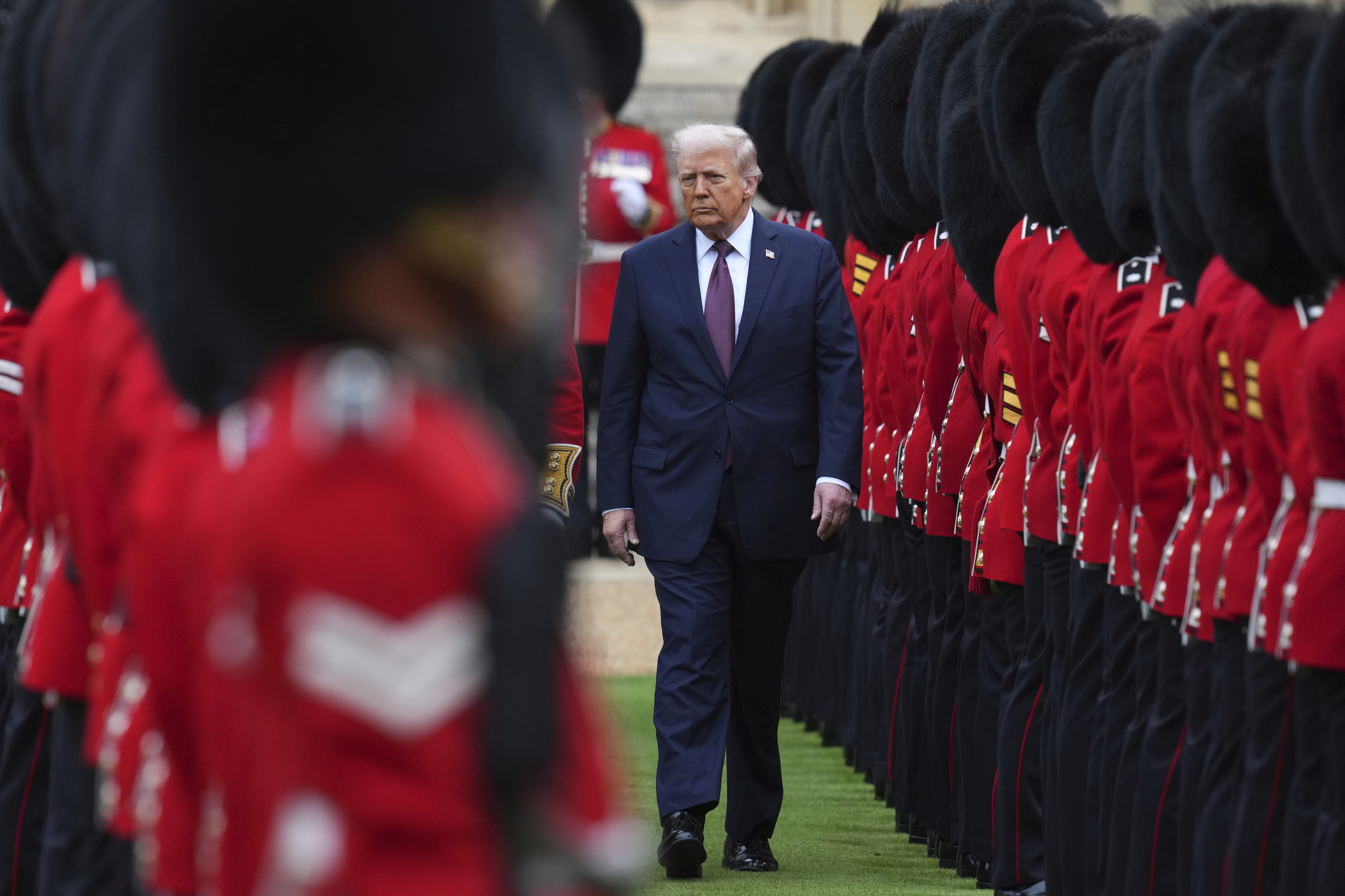 President Donald Trump reviews the Guard of Honour after the arrival at Windsor Castle in Windsor, England, Wednesday, Sept. 17, 2025. (Kirsty Wigglesworth - Pool AP)