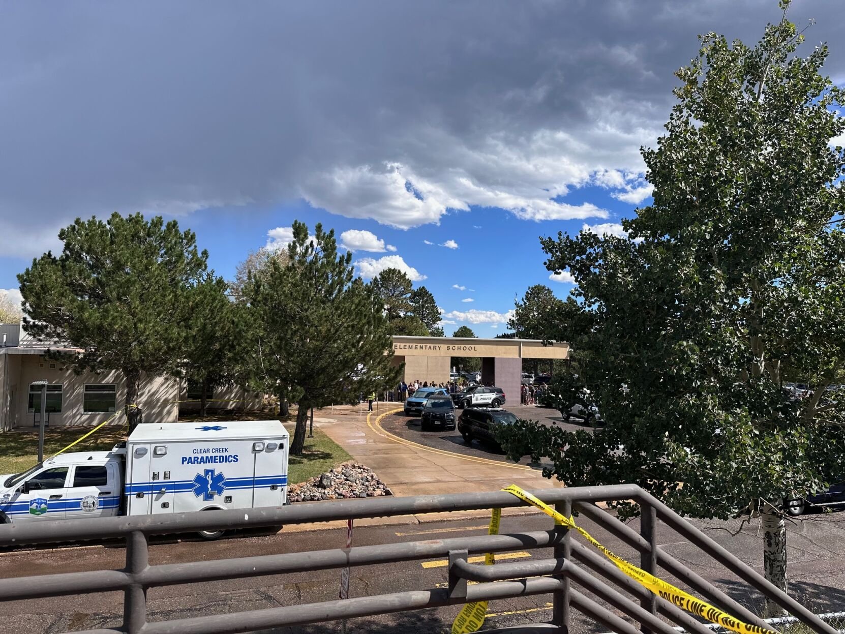 Law enforcement from the Jefferson County Sheriff’s Office, and many others, gathered in front of Evergreen High School on Wednesday after a school shooting left three students hospitalized. (StephenSwoffordPhotographerstephen.swofford@gazette.comhttps://secure.gravatar.com/avatar/1ddcaf11c5d70eaa58546ddc4e038687?d=mm&r=g)