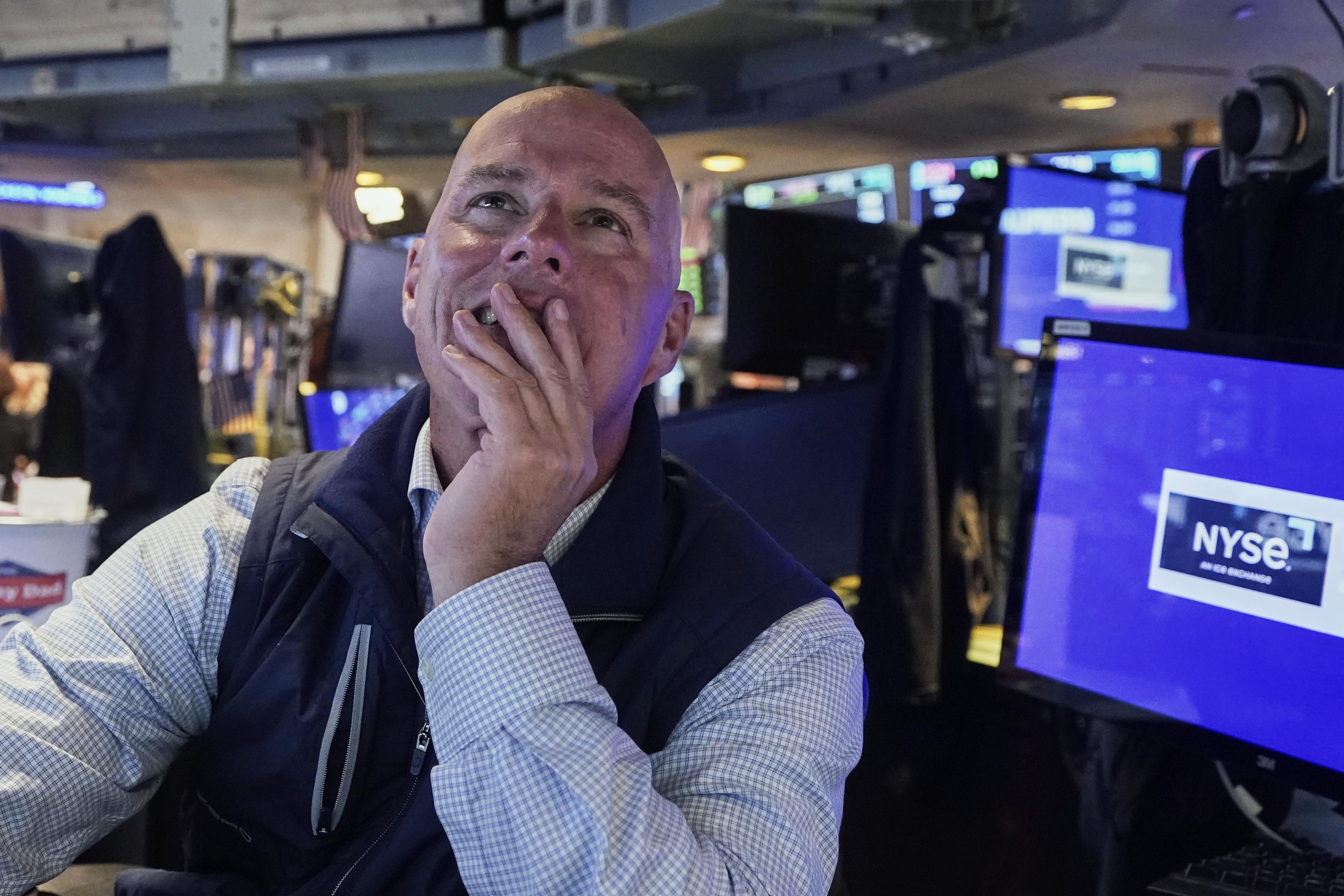 Specialist John O'Hara works at his post on the floor of the New York Stock Exchange, Monday, Sept. 15, 2025. (Richard Drew - AP)