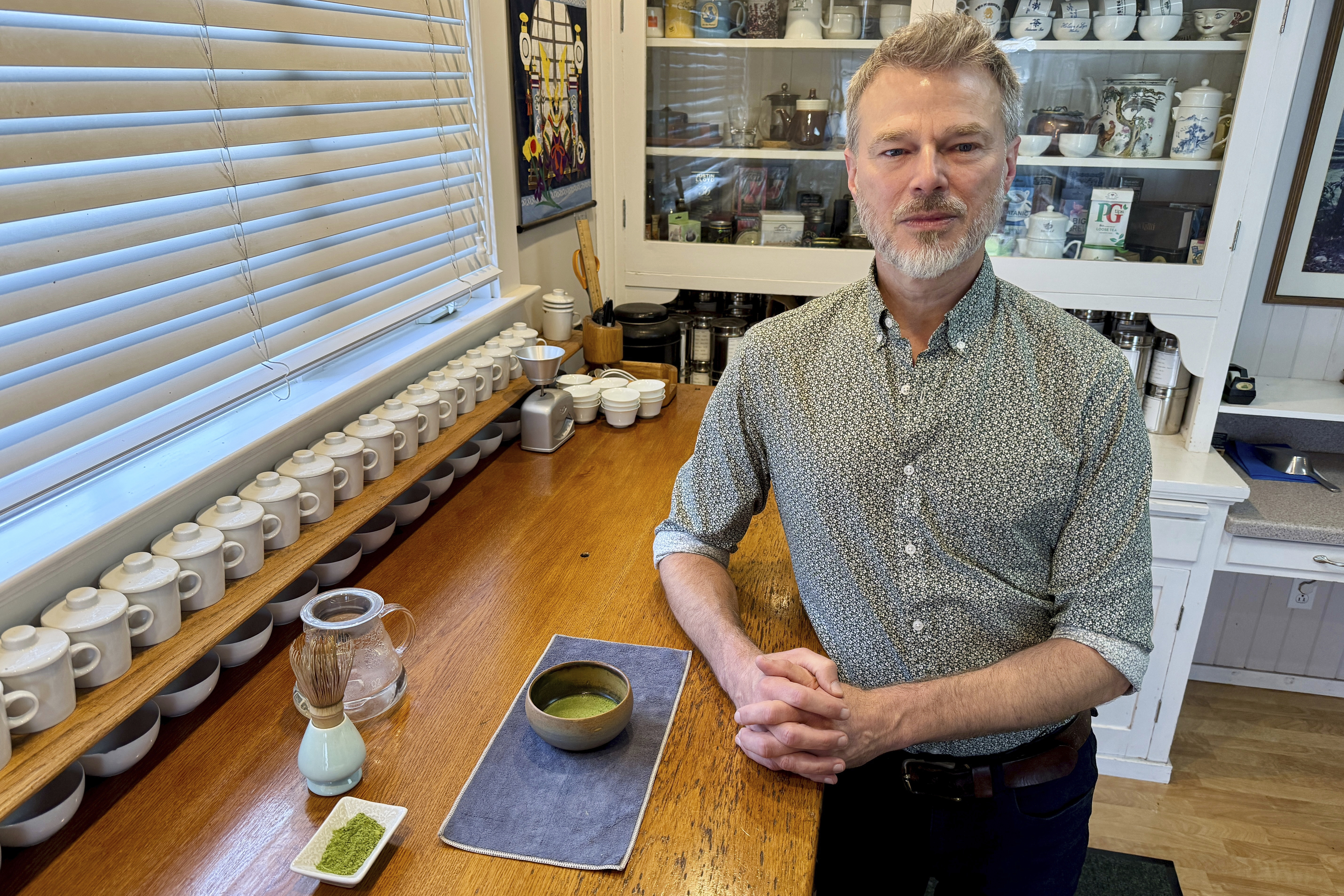 Senior Tea Buyer Aaron Vick poses for a portrait inside The G.S. Haly Company's tea tasting room in Redwood City, Calif., Wednesday, Sept. 10, 2025. (Haven Daley - AP)