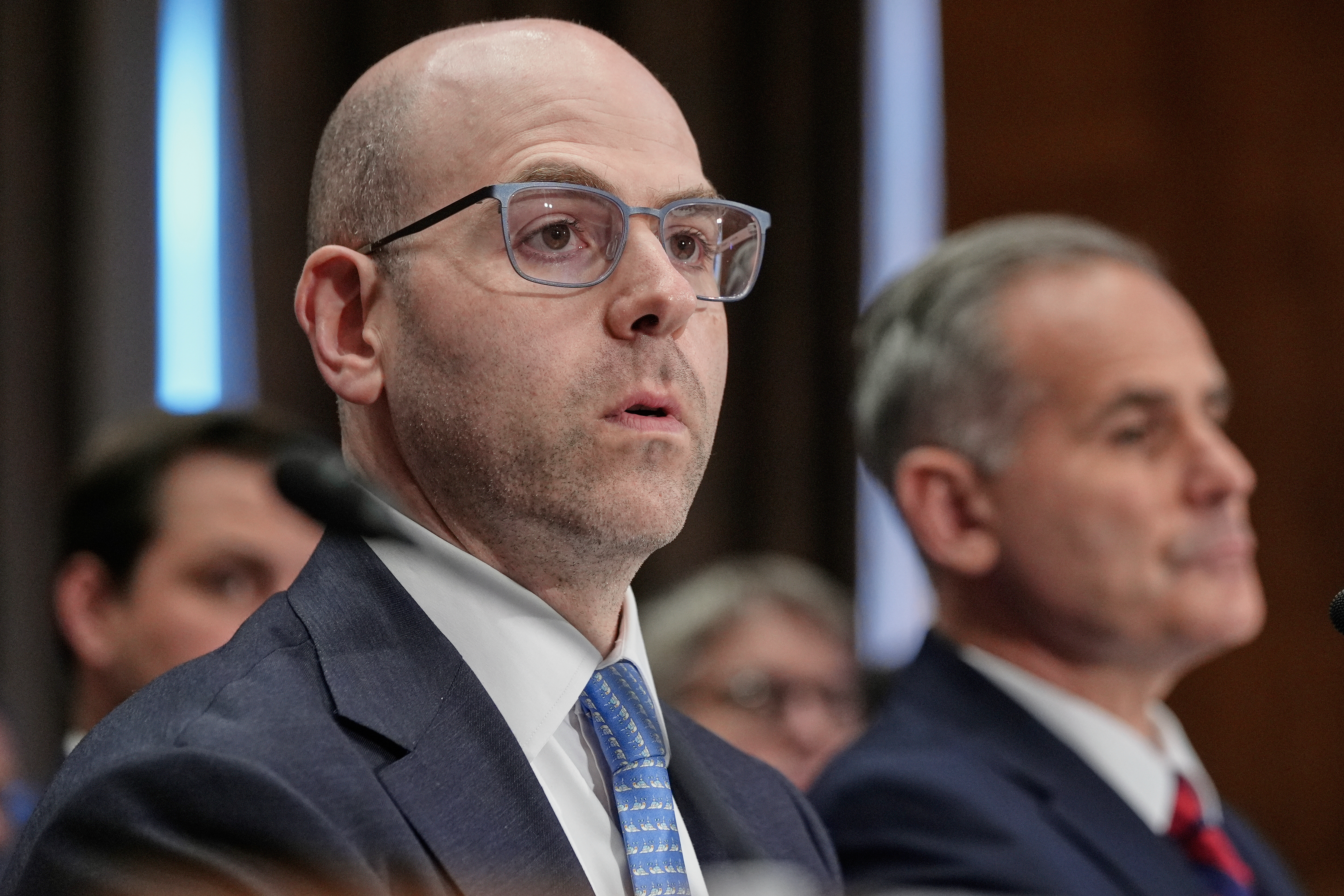 Stephen Miran testifies during a Senate Banking Committee hearing on his nomination to be a member of the Board of Governors of the Federal Reserve System, on Capitol Hill Thursday, Sept. 4, 2025, in Washington. (Mariam Zuhaib - AP)